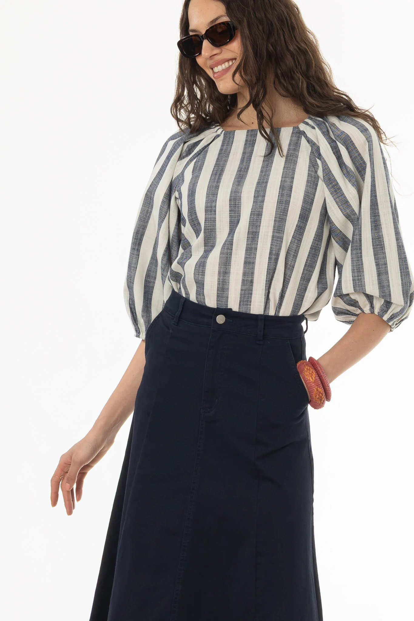 Navy Panel Flare Maxi Skirt - Image 2