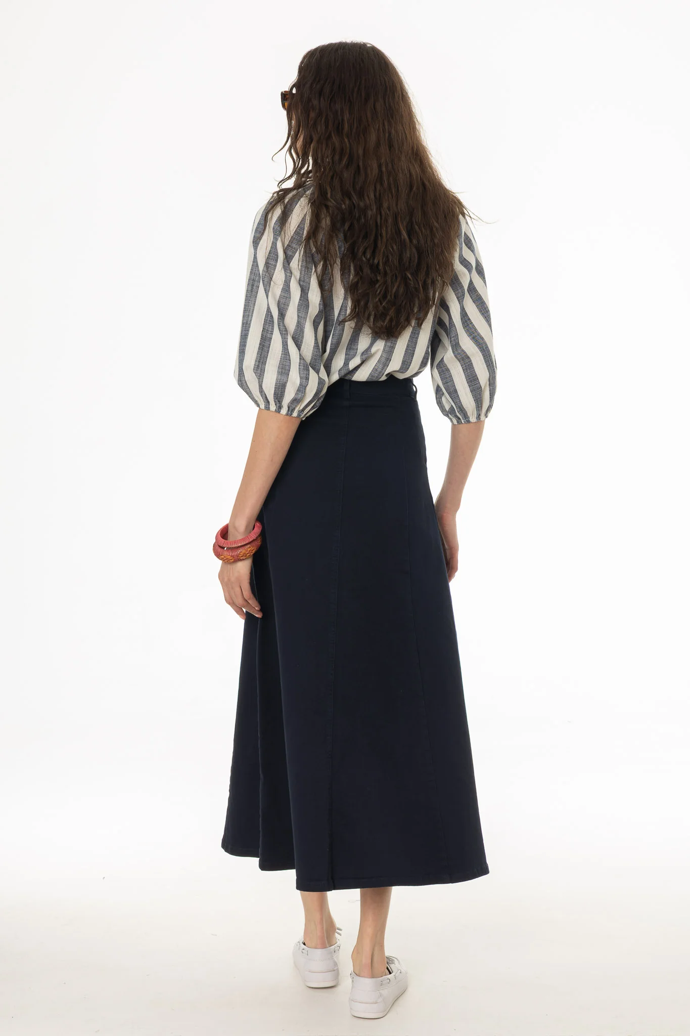 Navy Panel Flare Maxi Skirt - Image 4