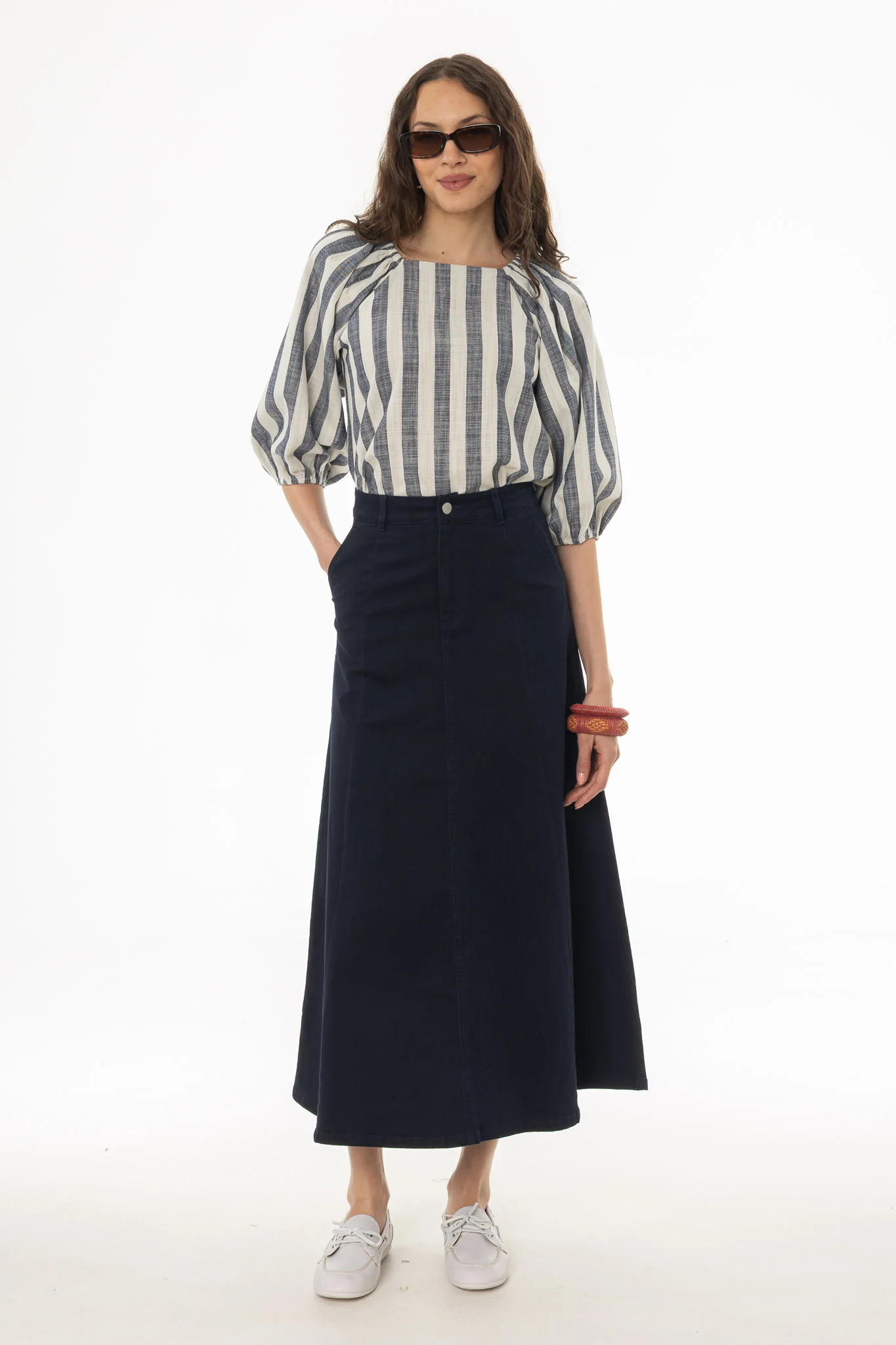Navy Panel Flare Maxi Skirt - Image 5