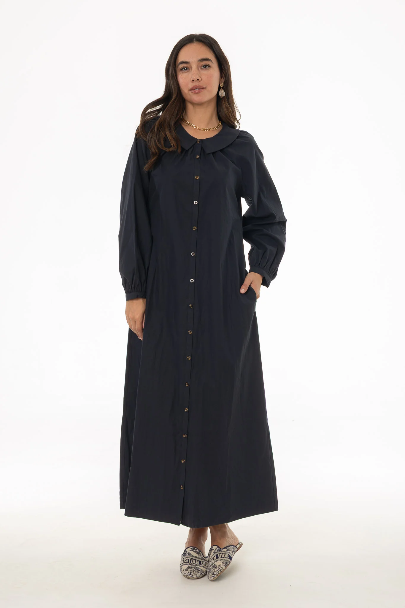 Navy Peter Pan Collar Shirt Dress
