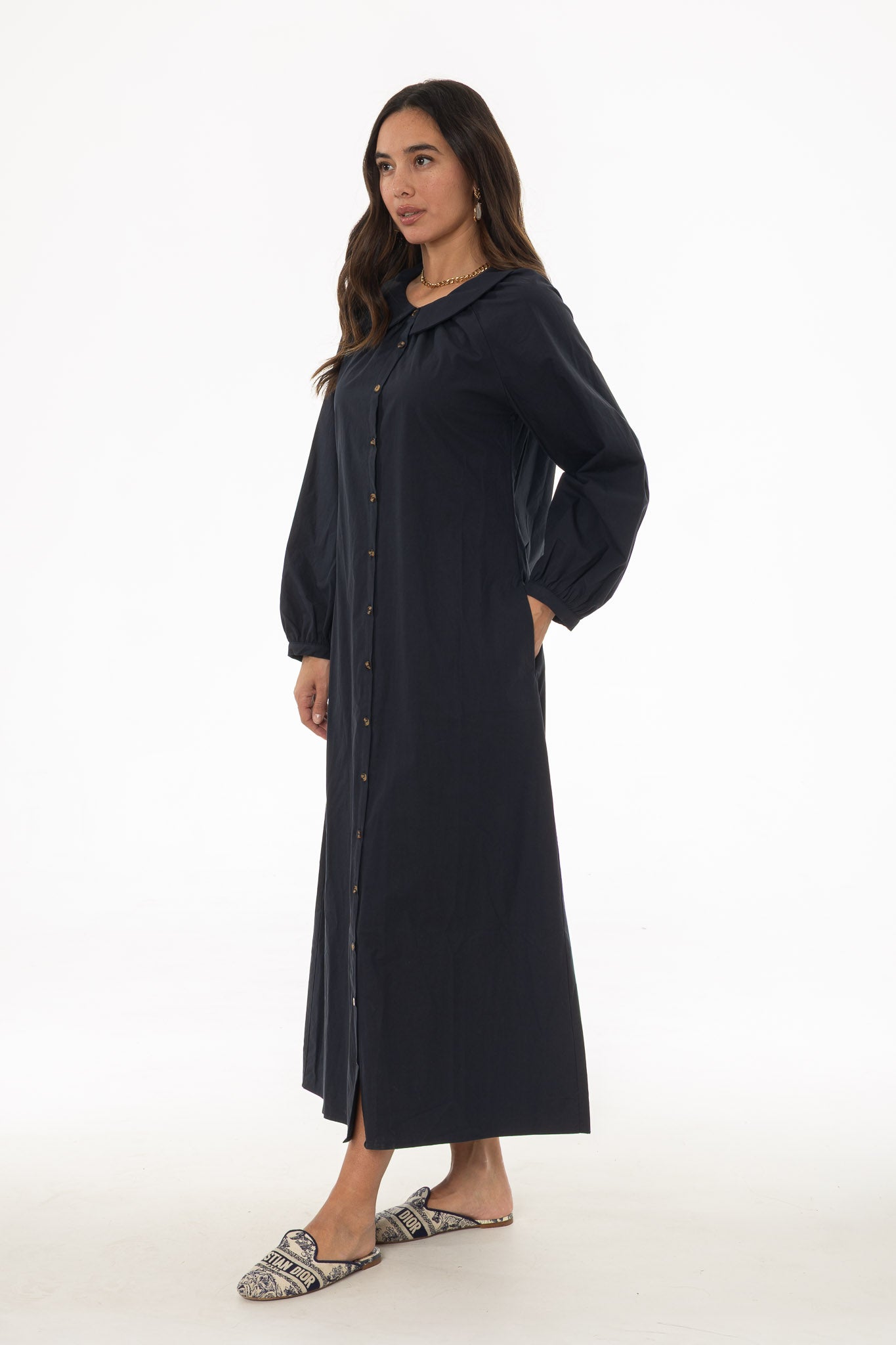 Navy Peter Pan Collar Shirt Dress - Image 3