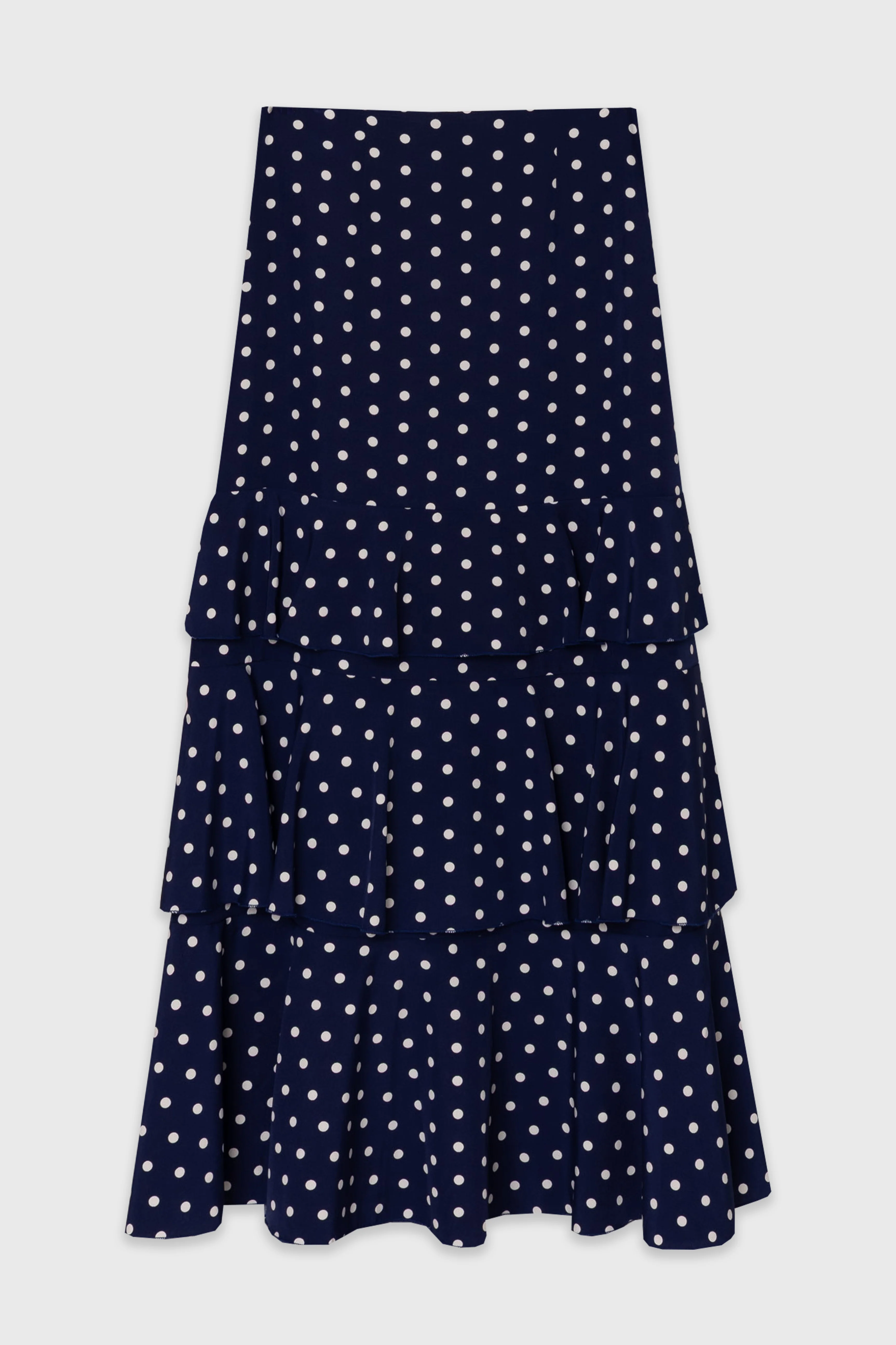 Navy Polka Dot Ruffle Maxi Skirt - Image 6