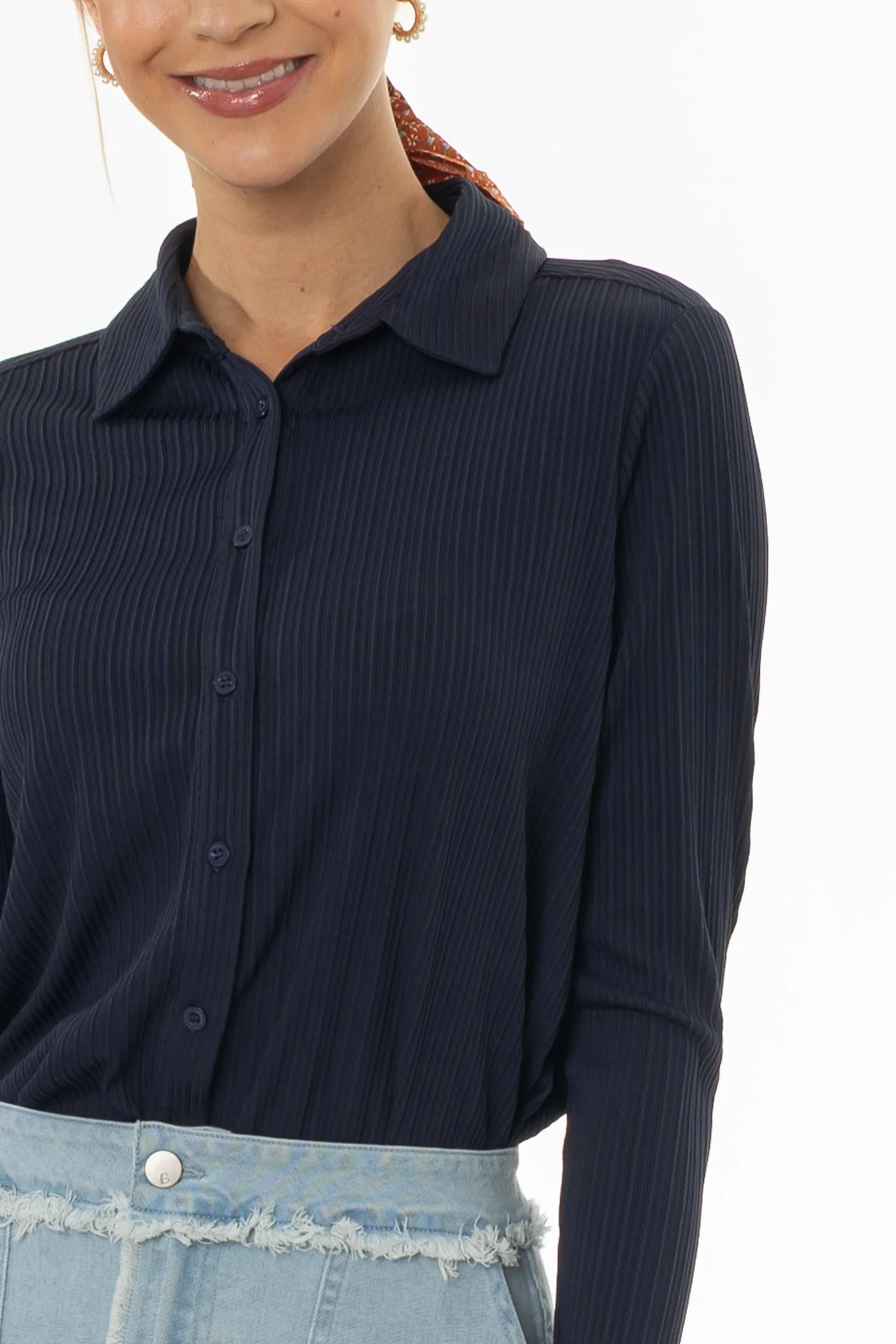 Navy Ribbed Textured Shirt - Image 2