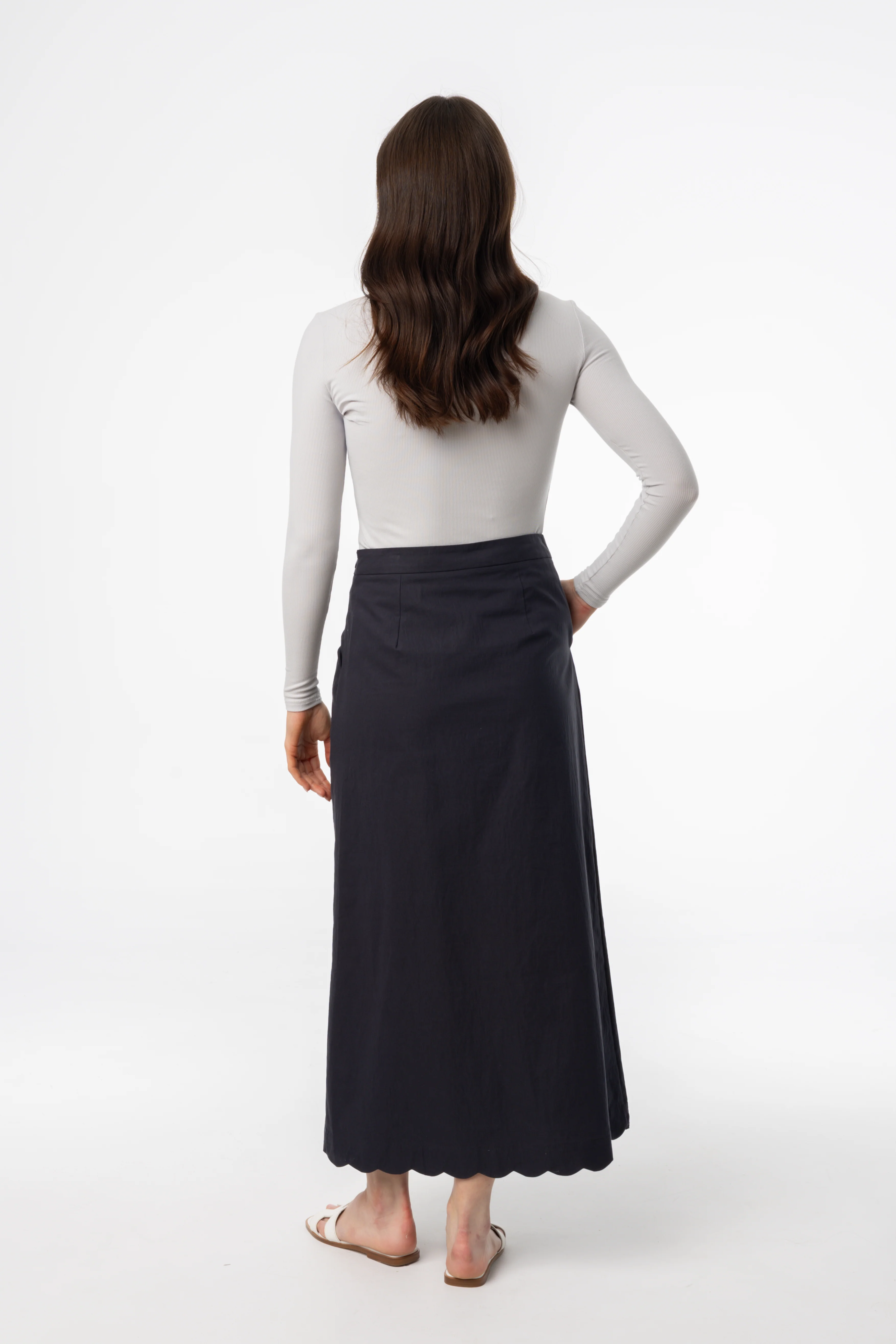 Navy Scalloped Maxi Skirt - Image 3