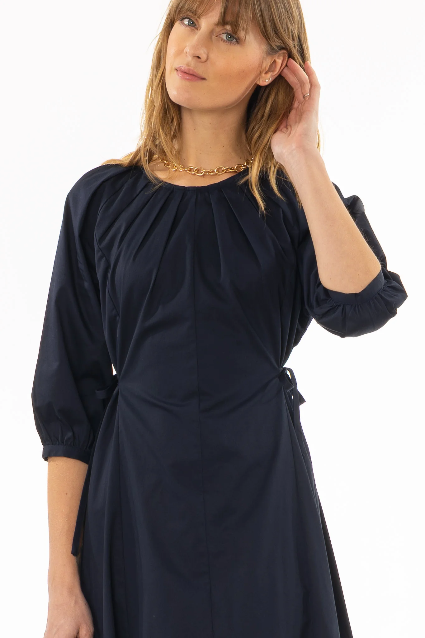 Navy Side Tie Cotton Maxi Dress - Image 2