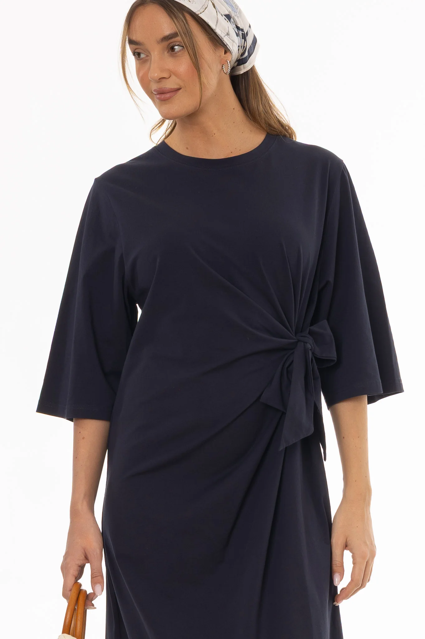 Navy Side Tie T-Shirt Maxi Dress - Image 2