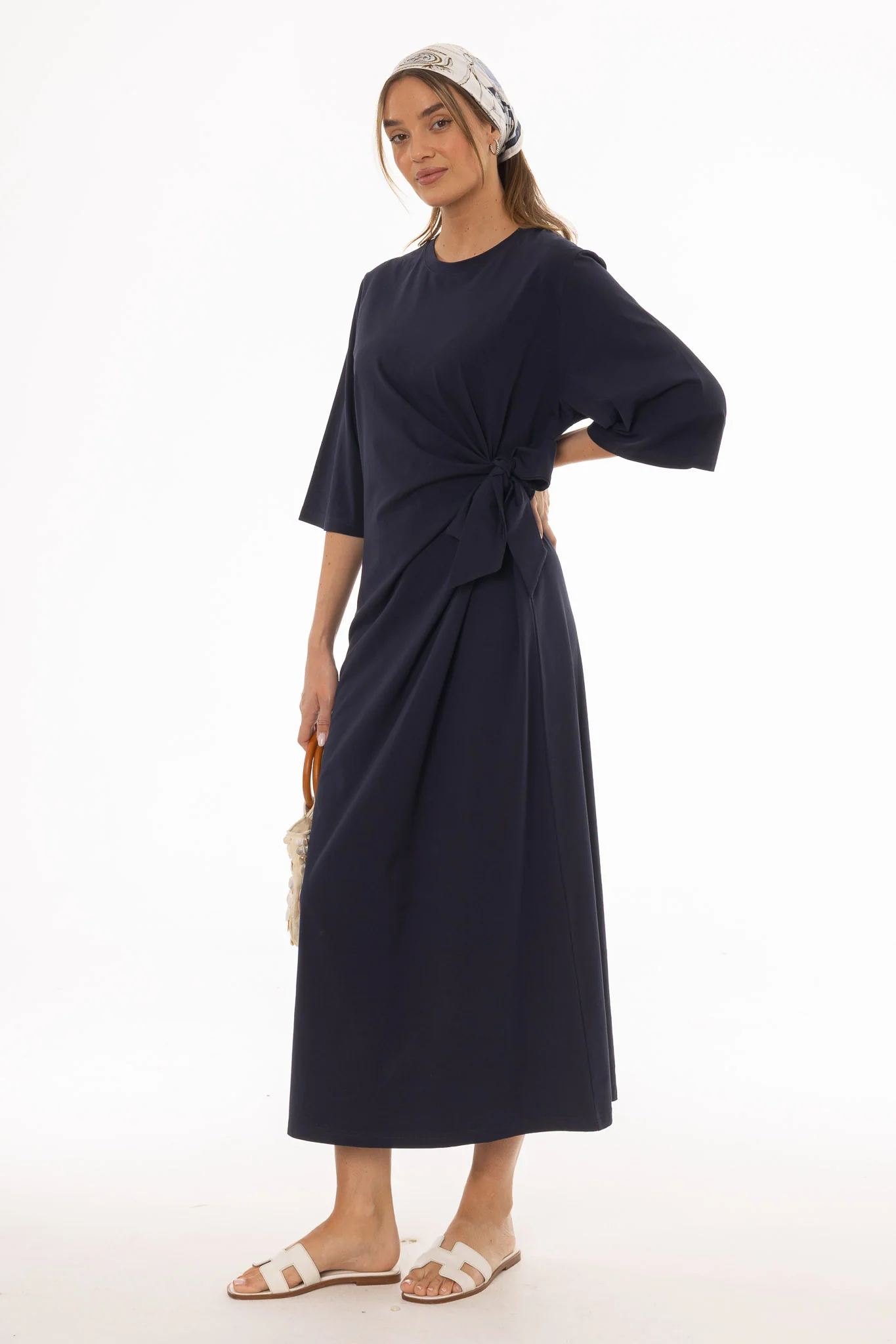 Navy Side Tie T-Shirt Maxi Dress - Image 3