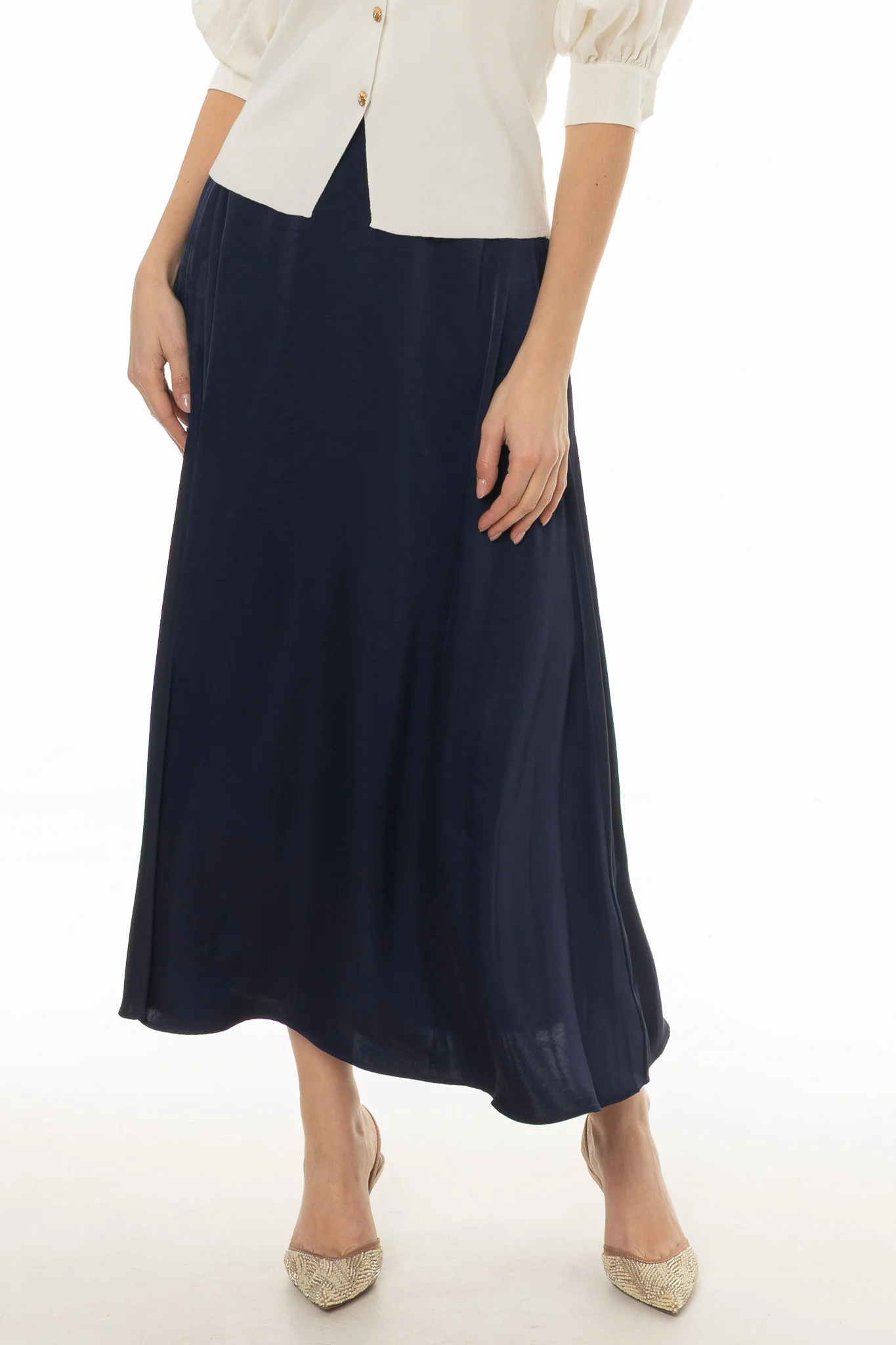 Navy Silk Feel Flare Maxi Skirt - Image 2