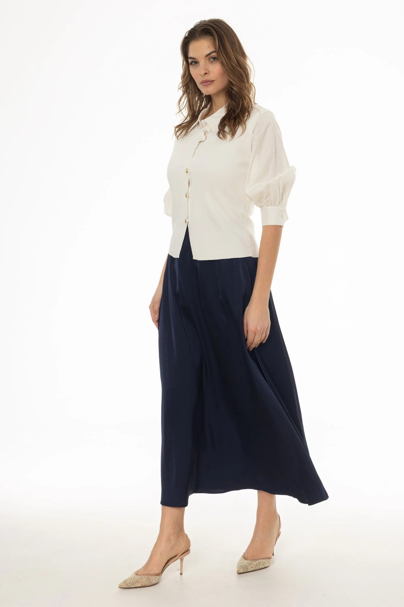 Navy Silk Feel Flare Maxi Skirt - Image 3