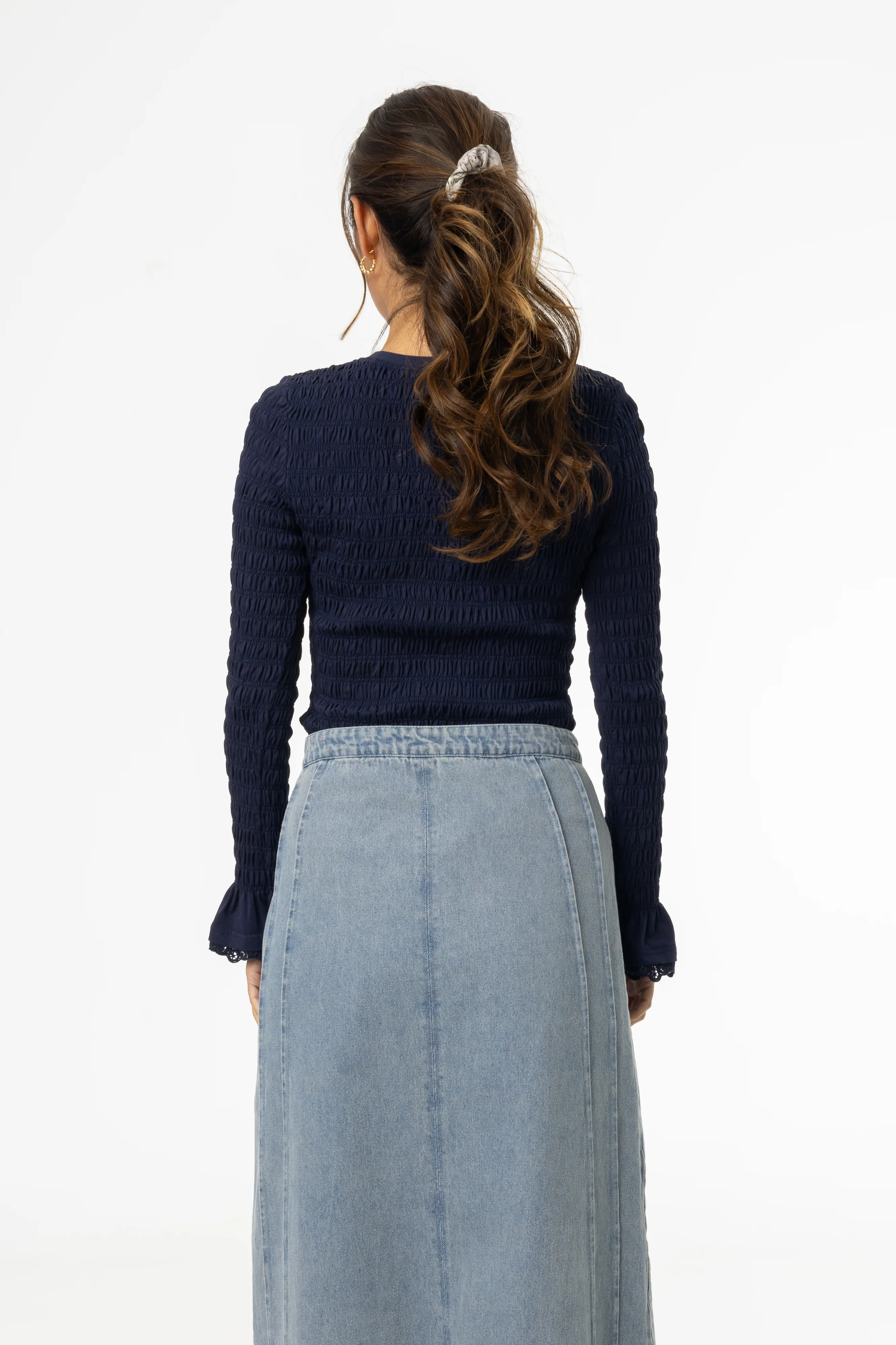 Navy Smocked Ruffle Sleeve T-Shirt - Image 3