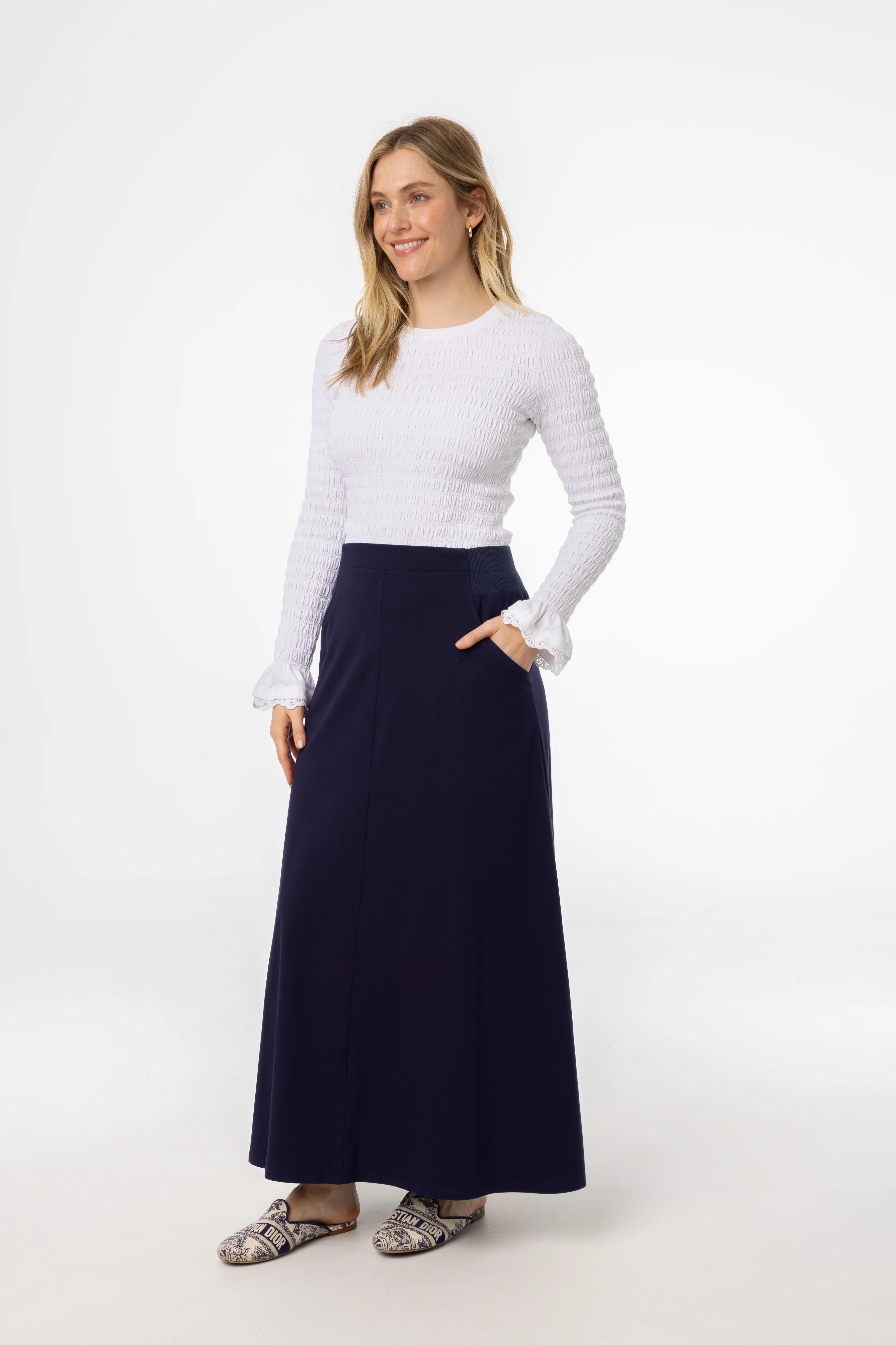Navy Soft Stretch Maxi Skirt - Image 2