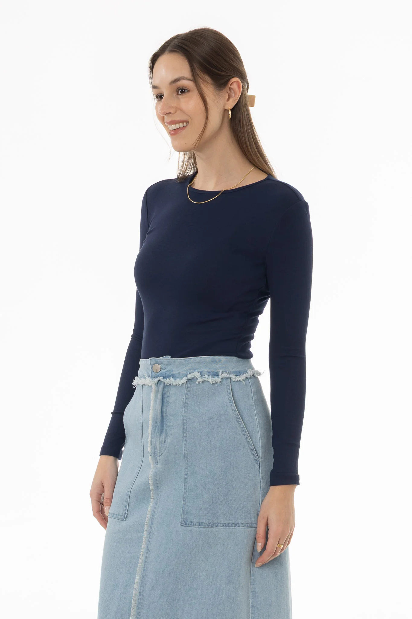 Navy Solid Long Sleeve T-Shirt - Image 3