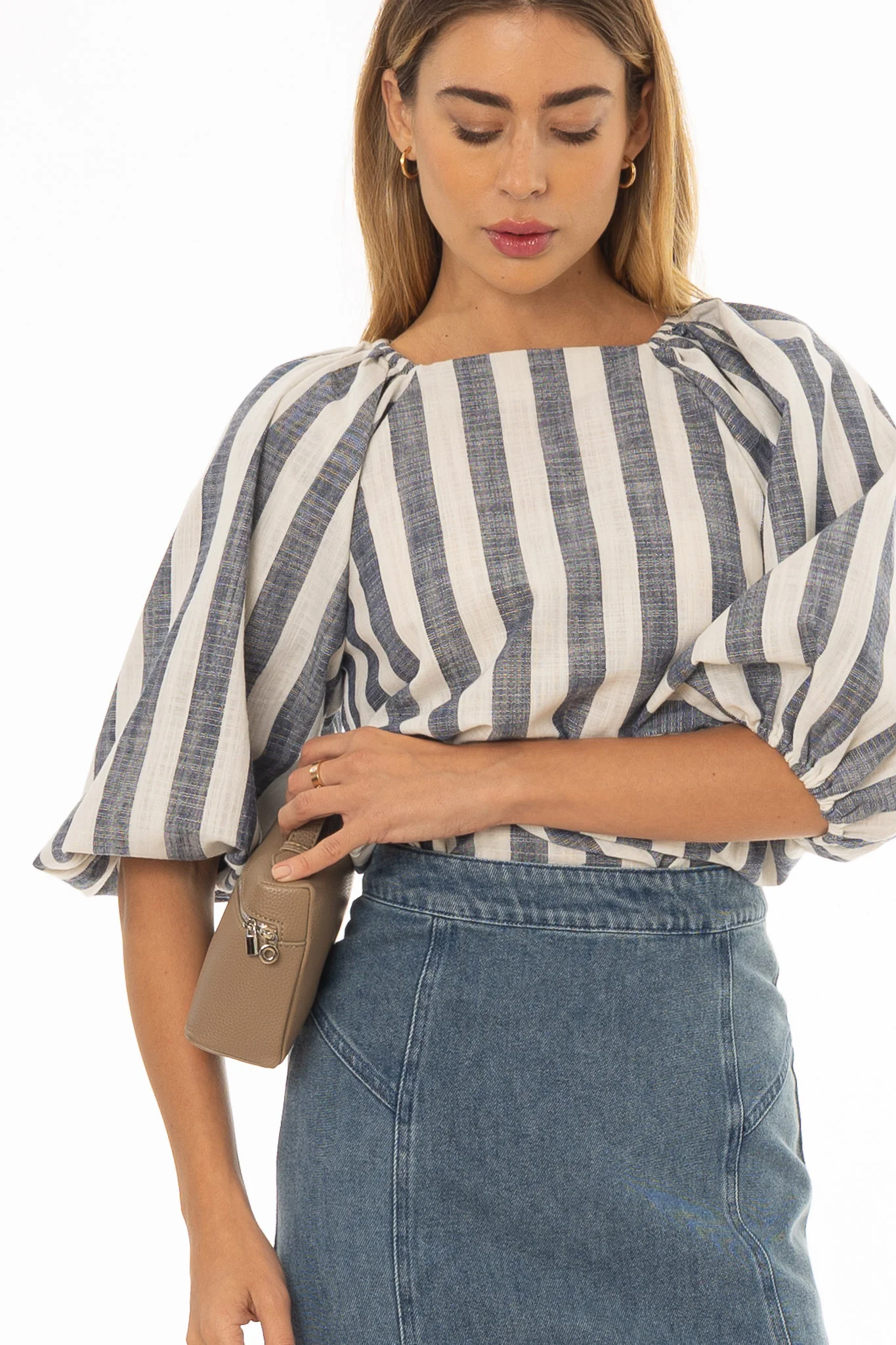 Navy Square Neck Linen Top