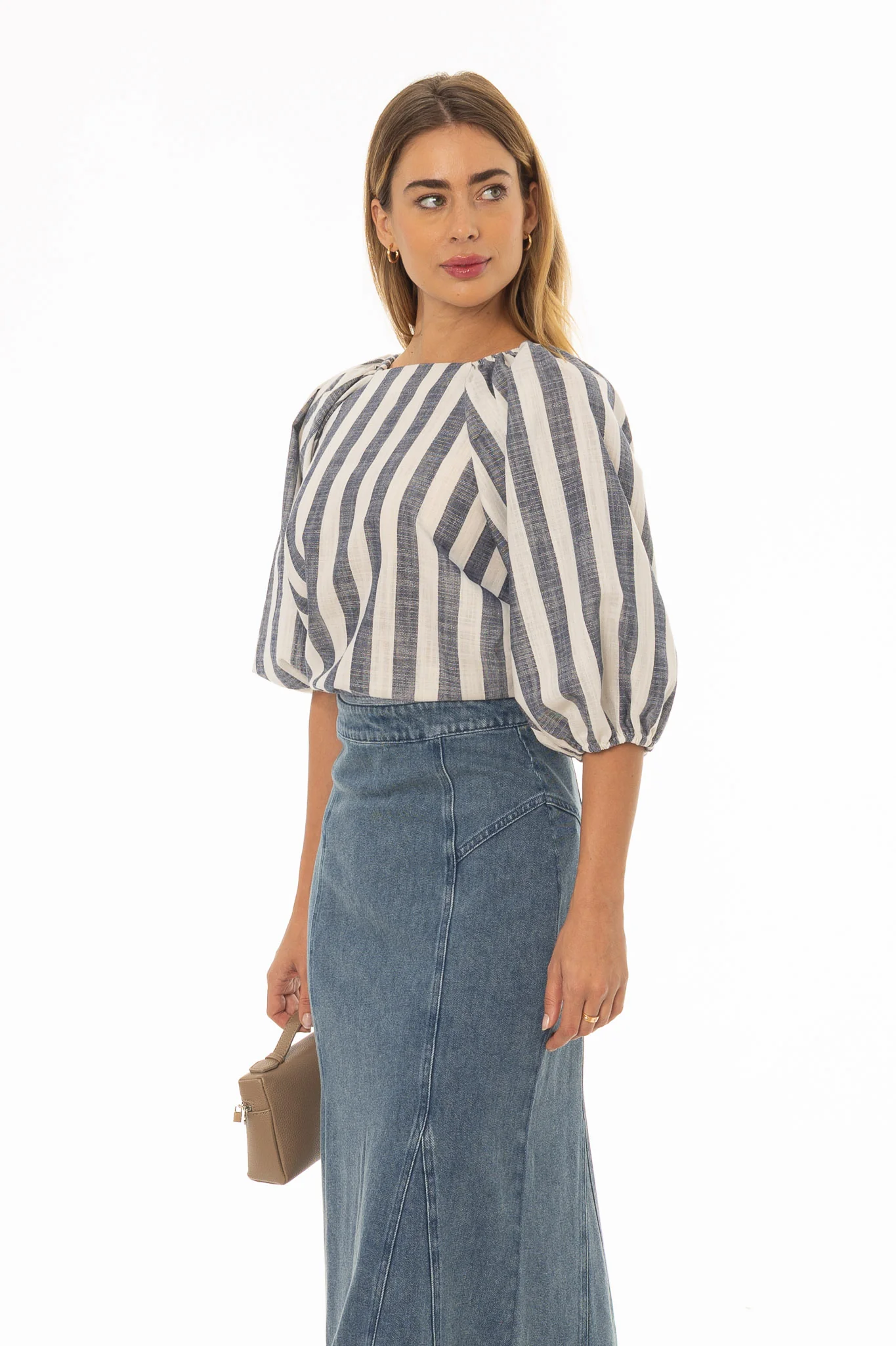Navy Square Neck Linen Top - Image 3
