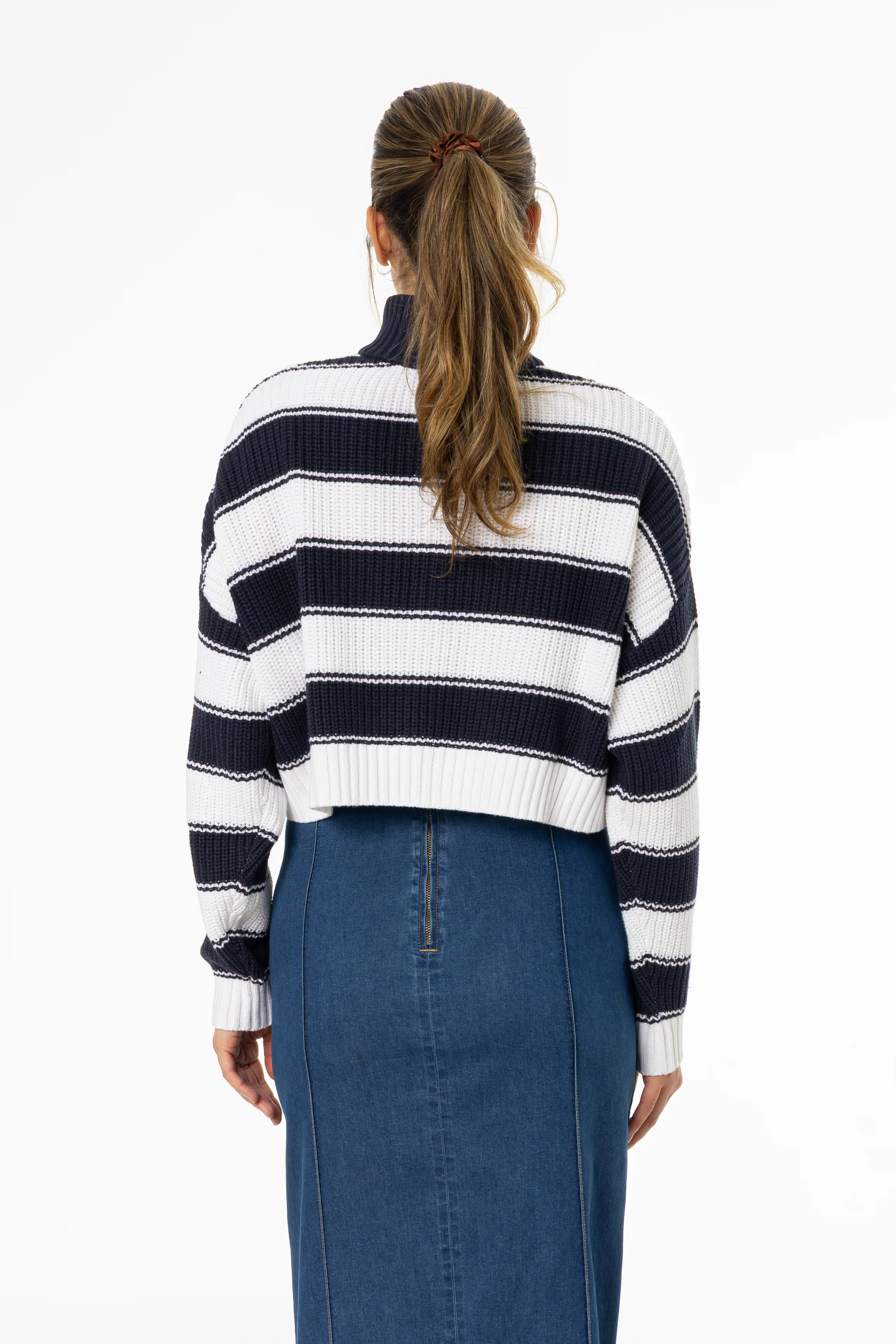 Navy Striped Quarter Zip Sweater Top - Image 4