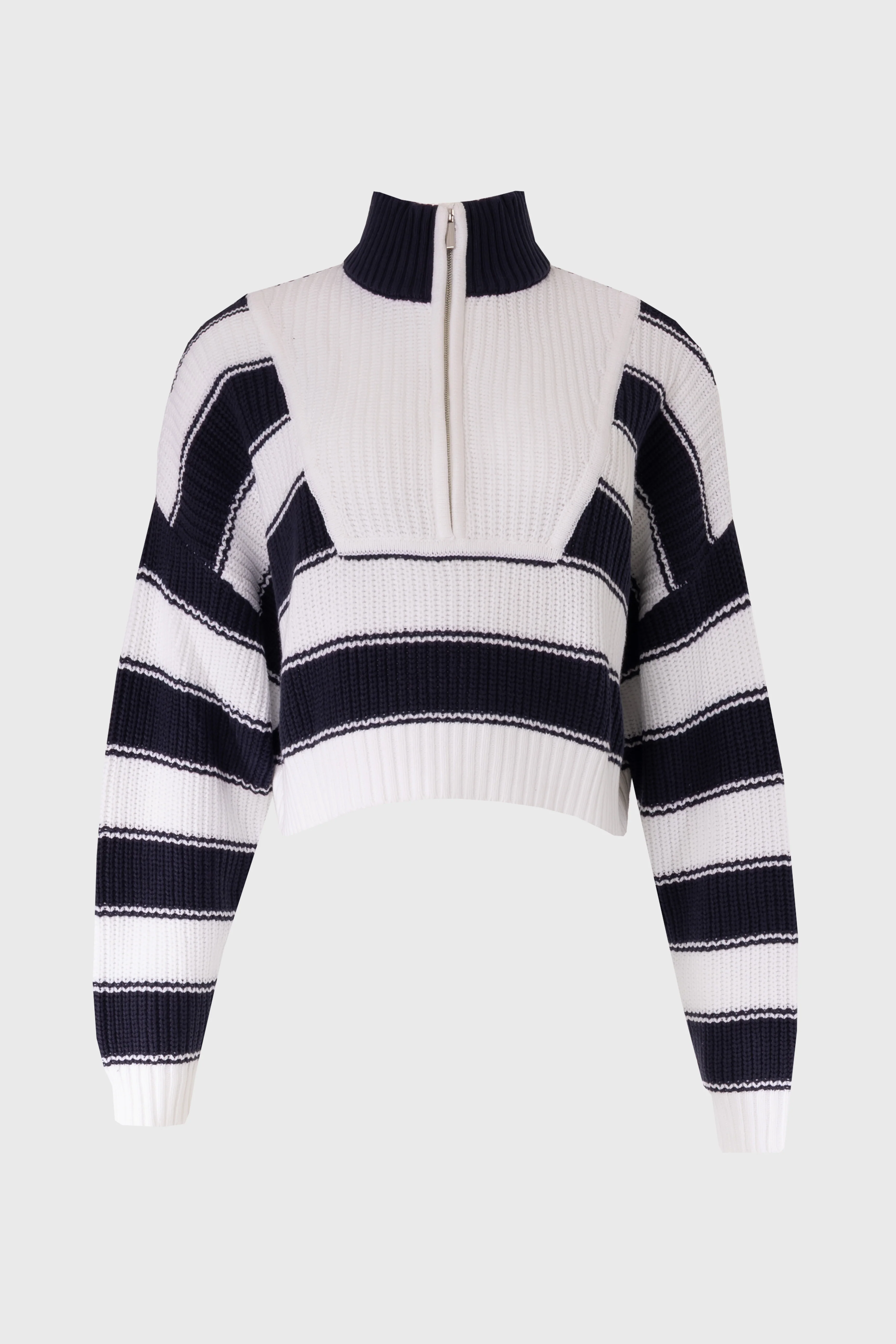 Navy Striped Quarter Zip Sweater Top - Image 6