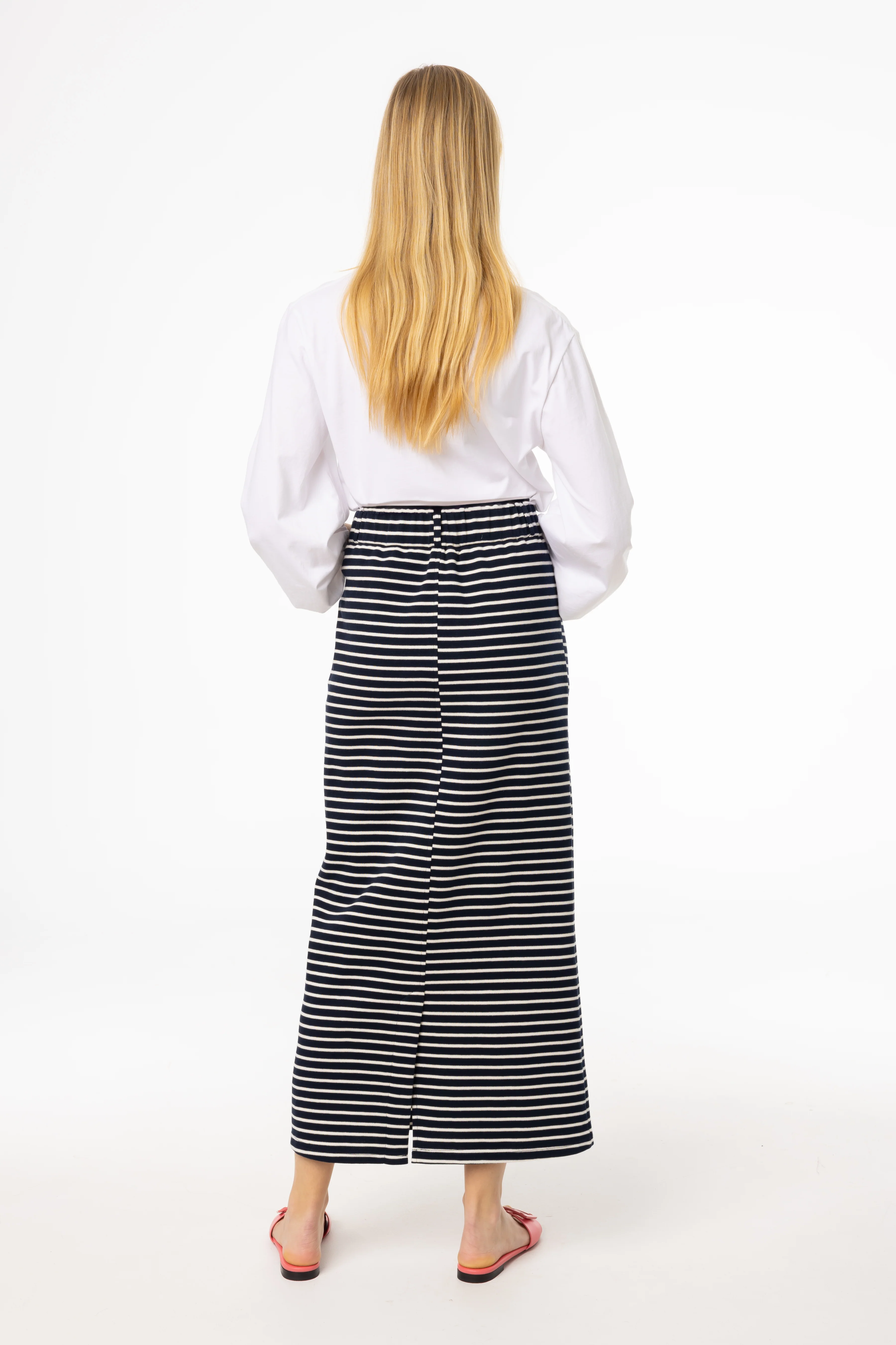 Navy Striped Stretch Maxi Skirt - Image 3