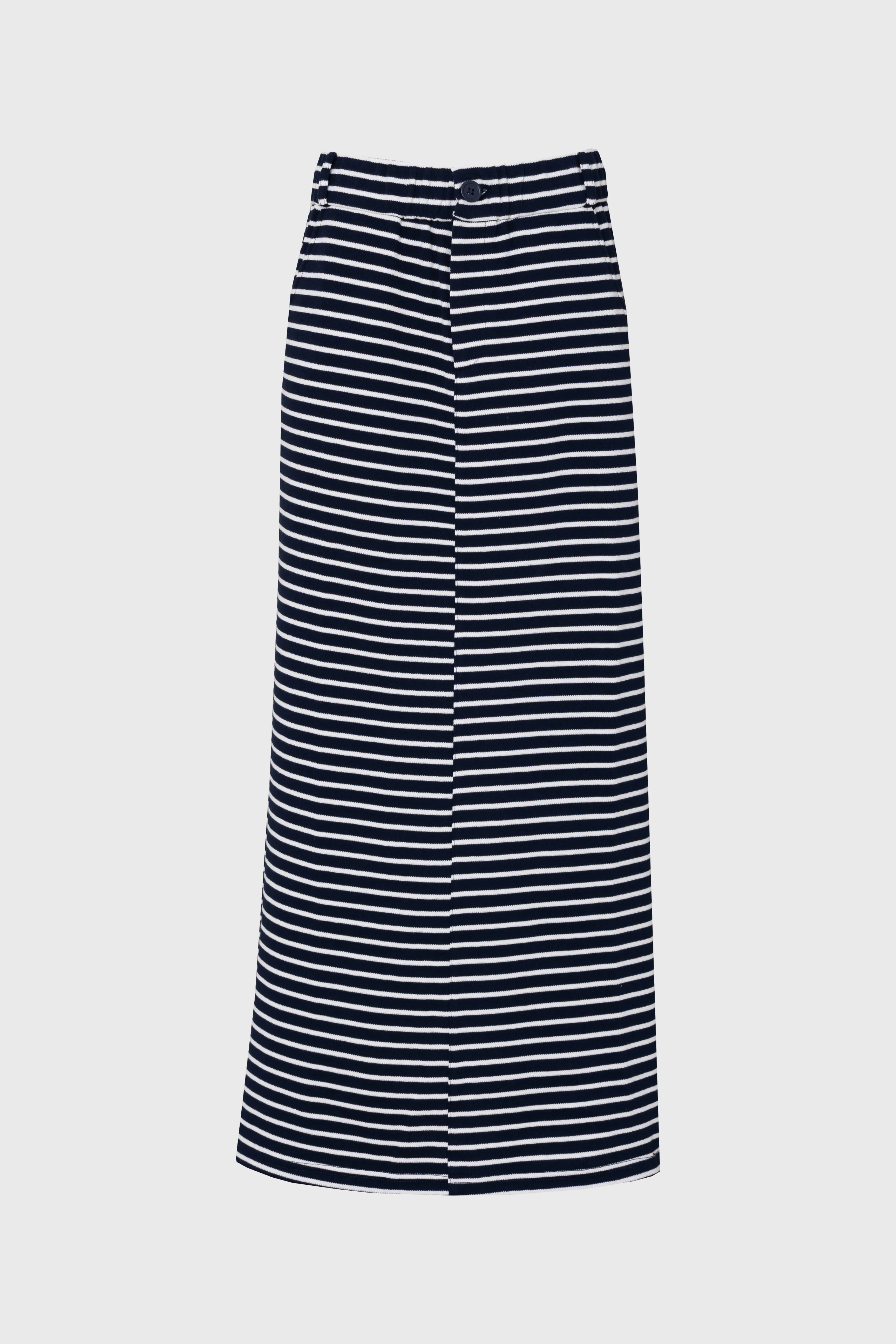 Navy Striped Stretch Maxi Skirt - Image 5