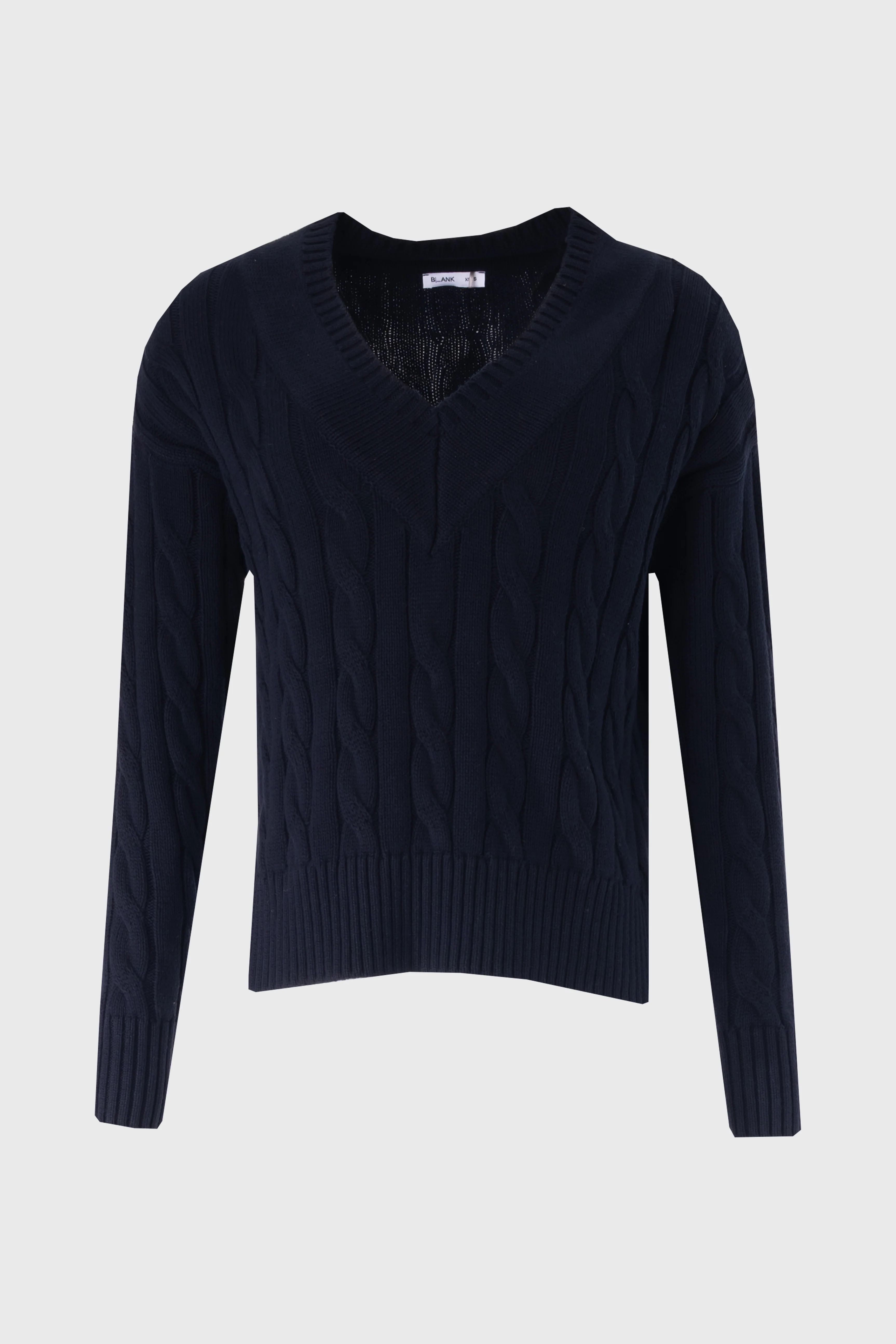 Navy V-Neck Cable Knit Sweater - Image 6