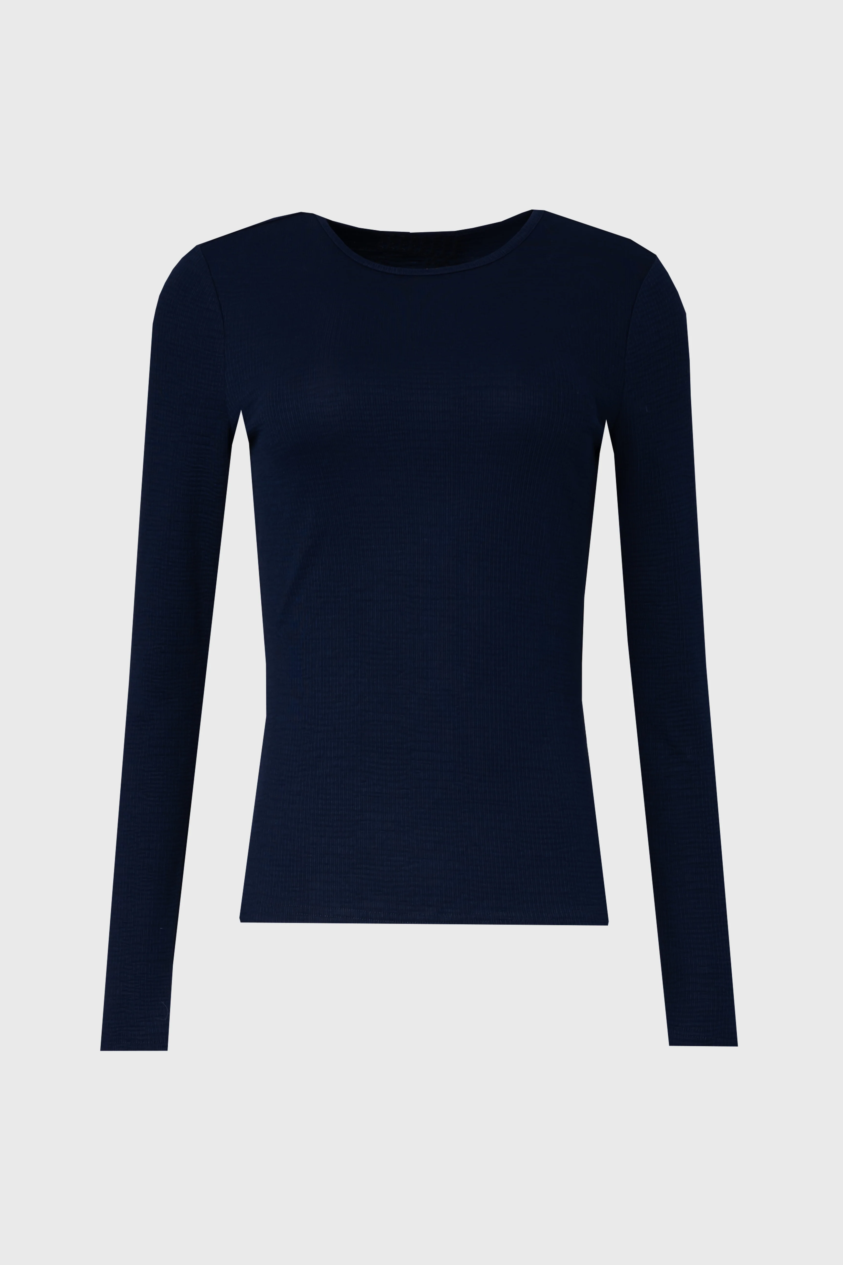 Navy Waved Round Neck Long Sleeve T Shirt - Image 5
