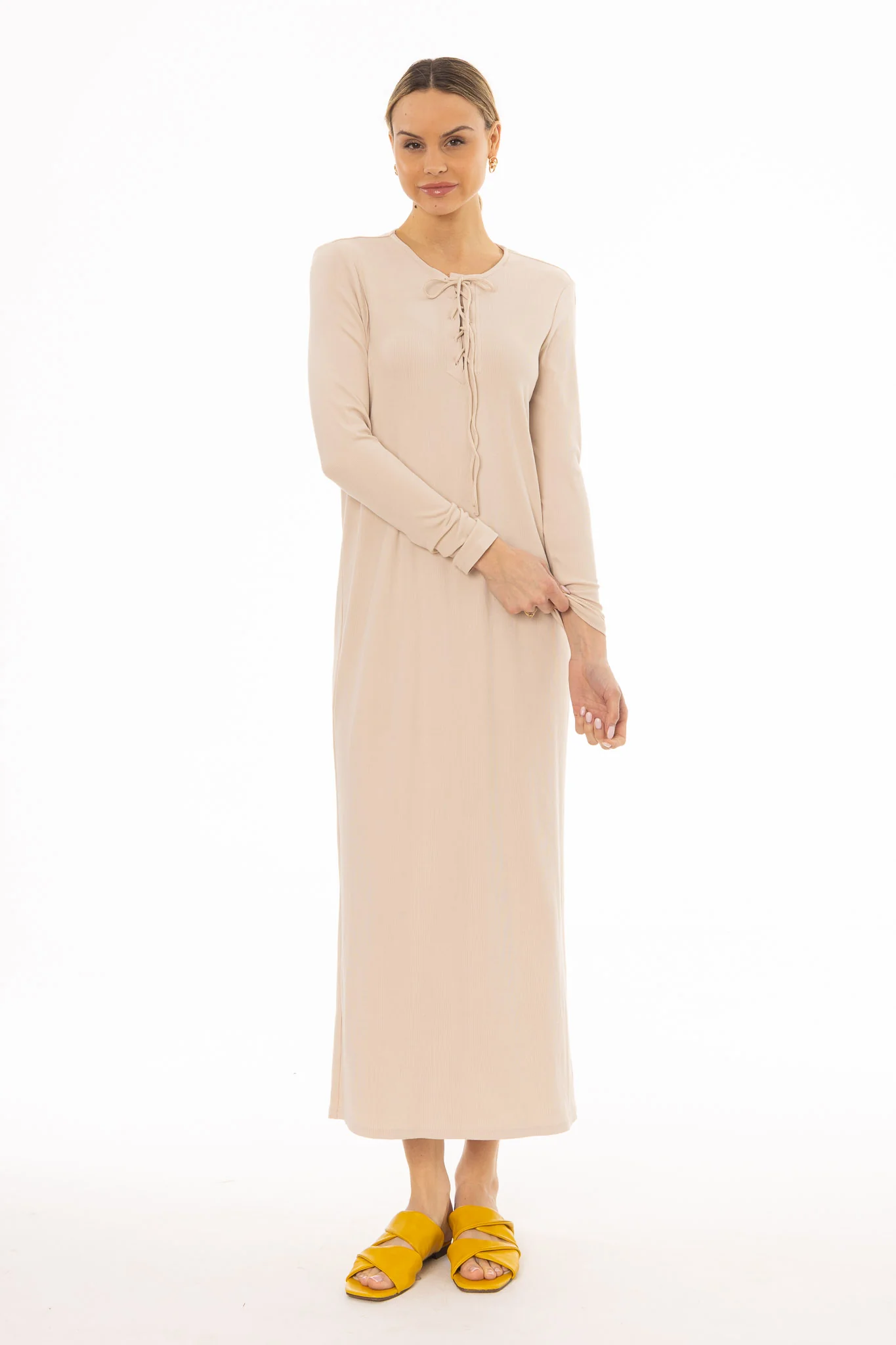 Oatmeal Criss Cross Tie Maxi Dress