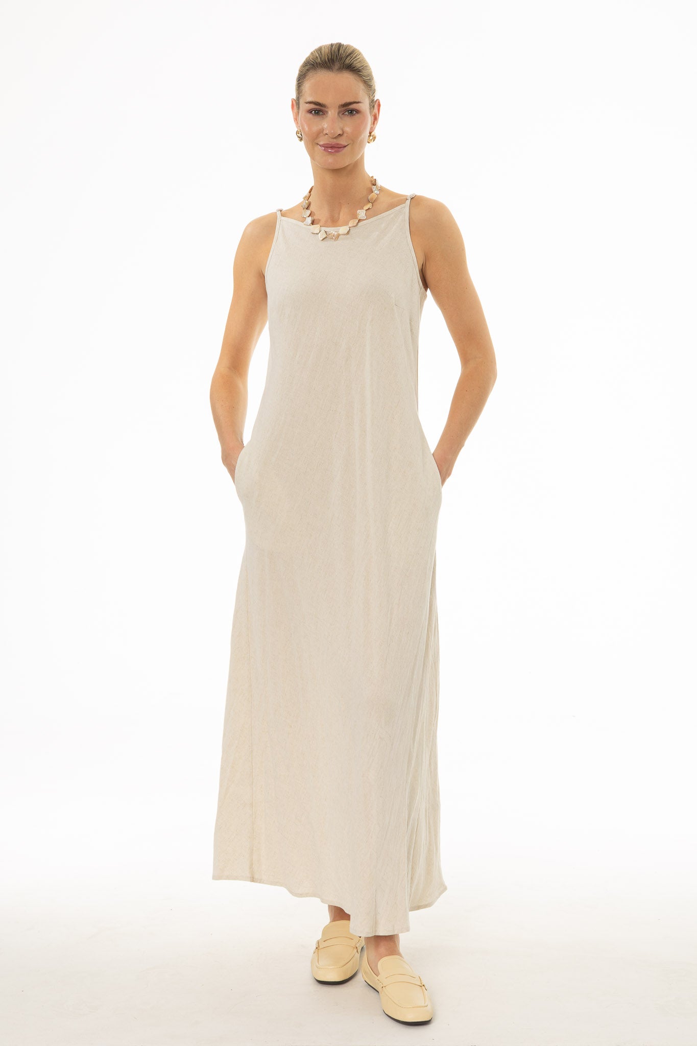 Oatmeal Linen Feel Slip Dress - Image 2