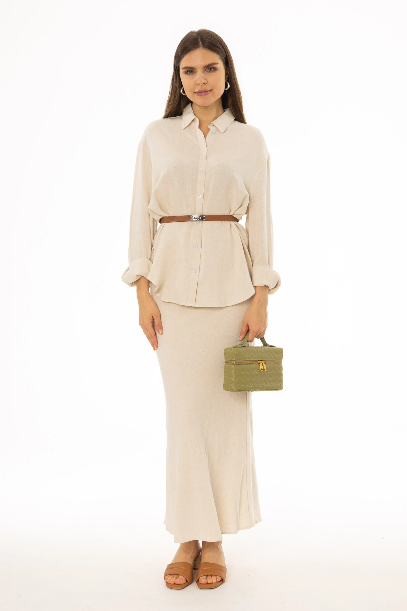 Oatmeal Linen Feel Slip Skirt - Image 5