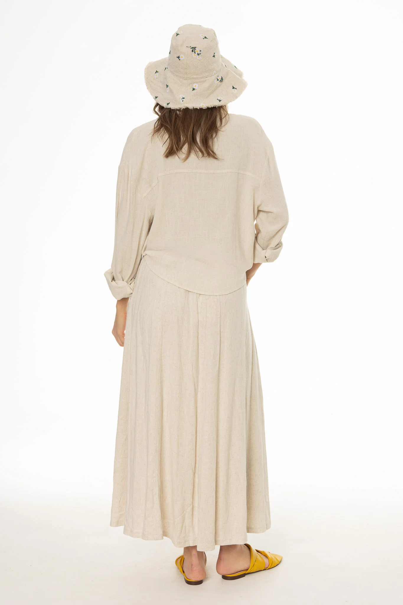 Oatmeal Paneled Linen Feel Maxi Skirt - Image 4