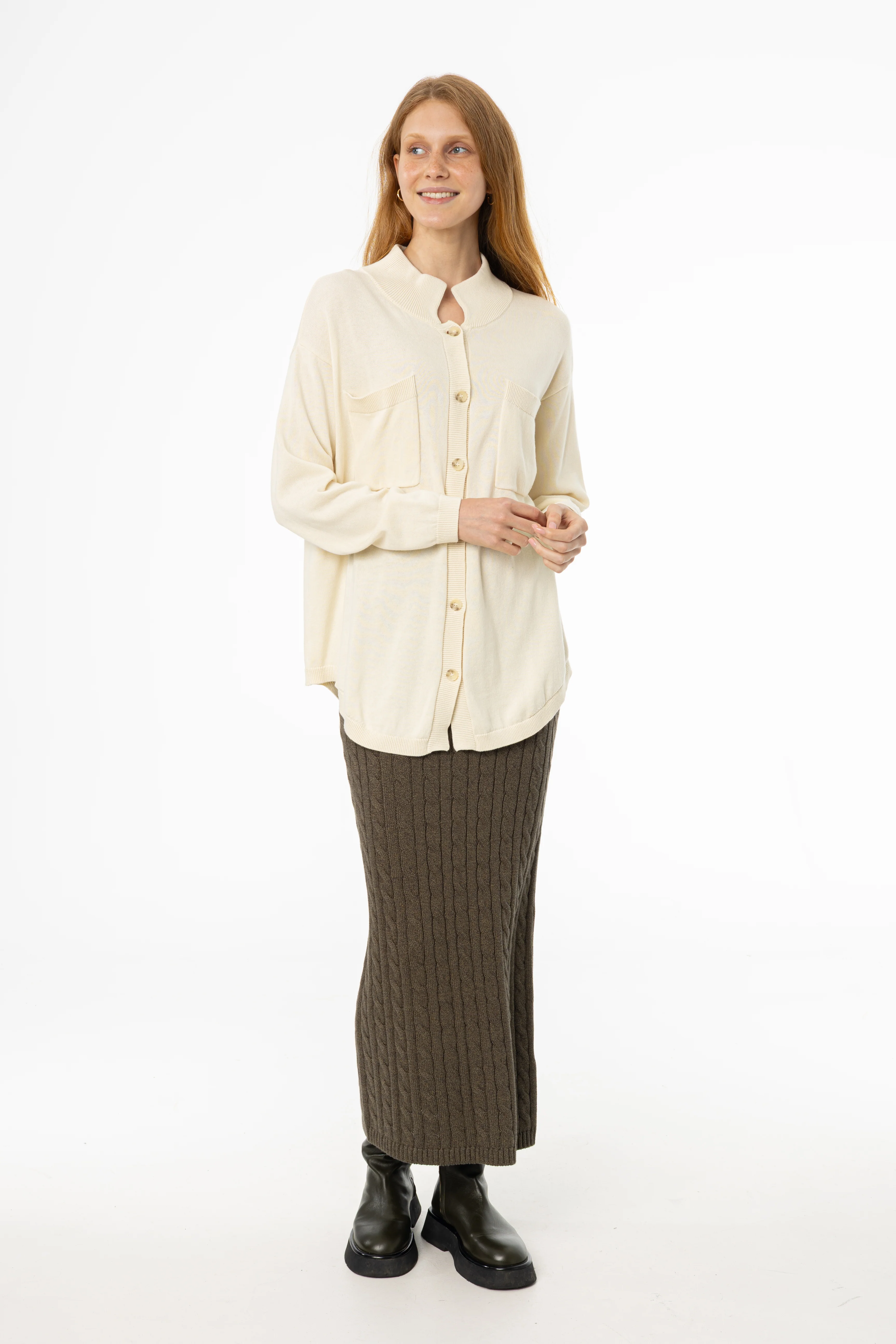 Olive Cable Knit Skirt