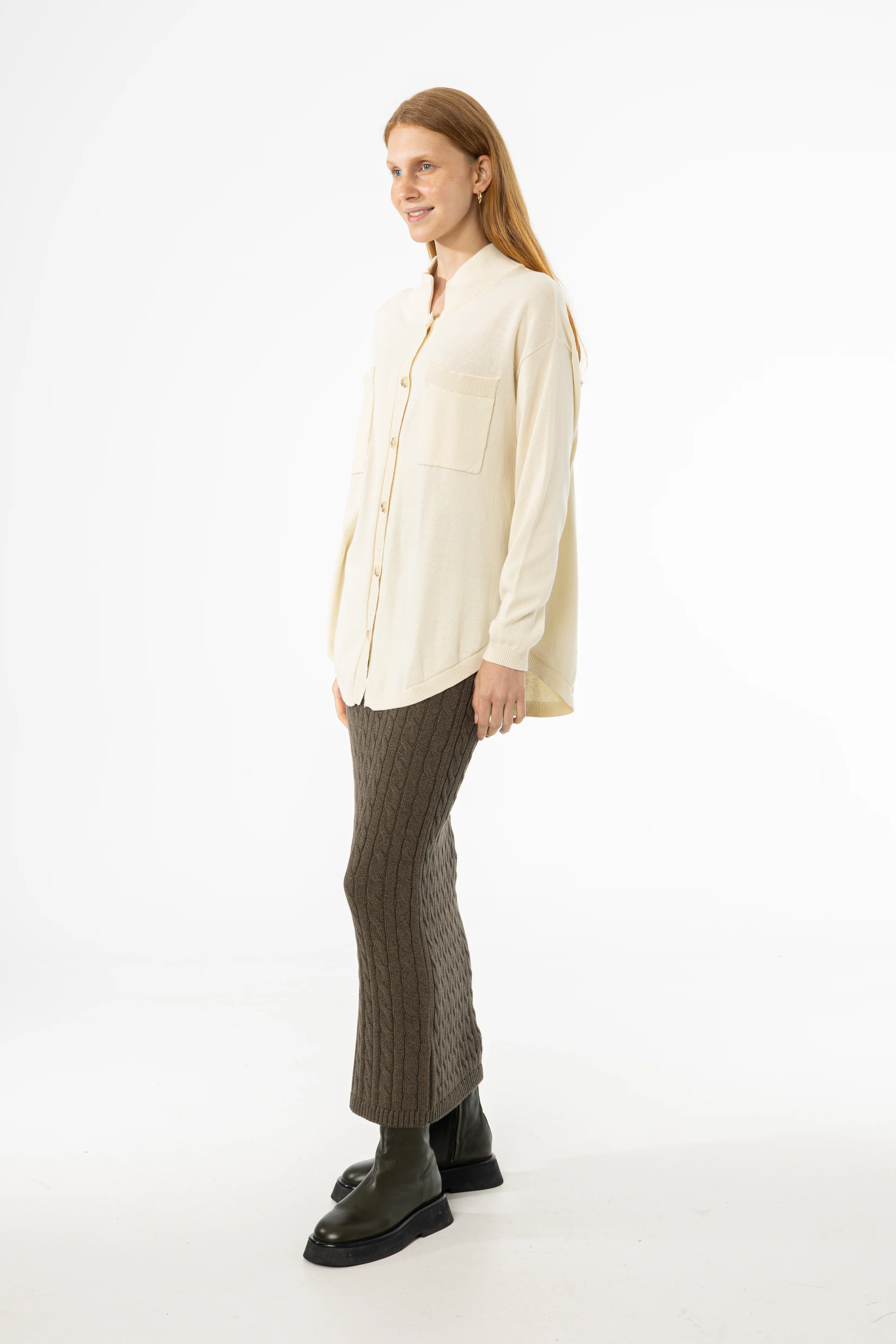 Olive Cable Knit Skirt - Image 2