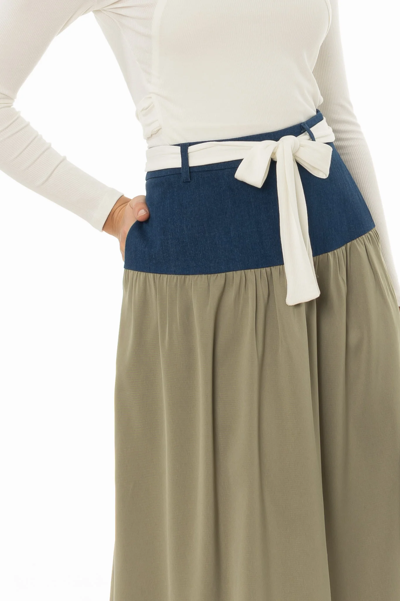 Olive Denim Combo Maxi Skirt - Image 2
