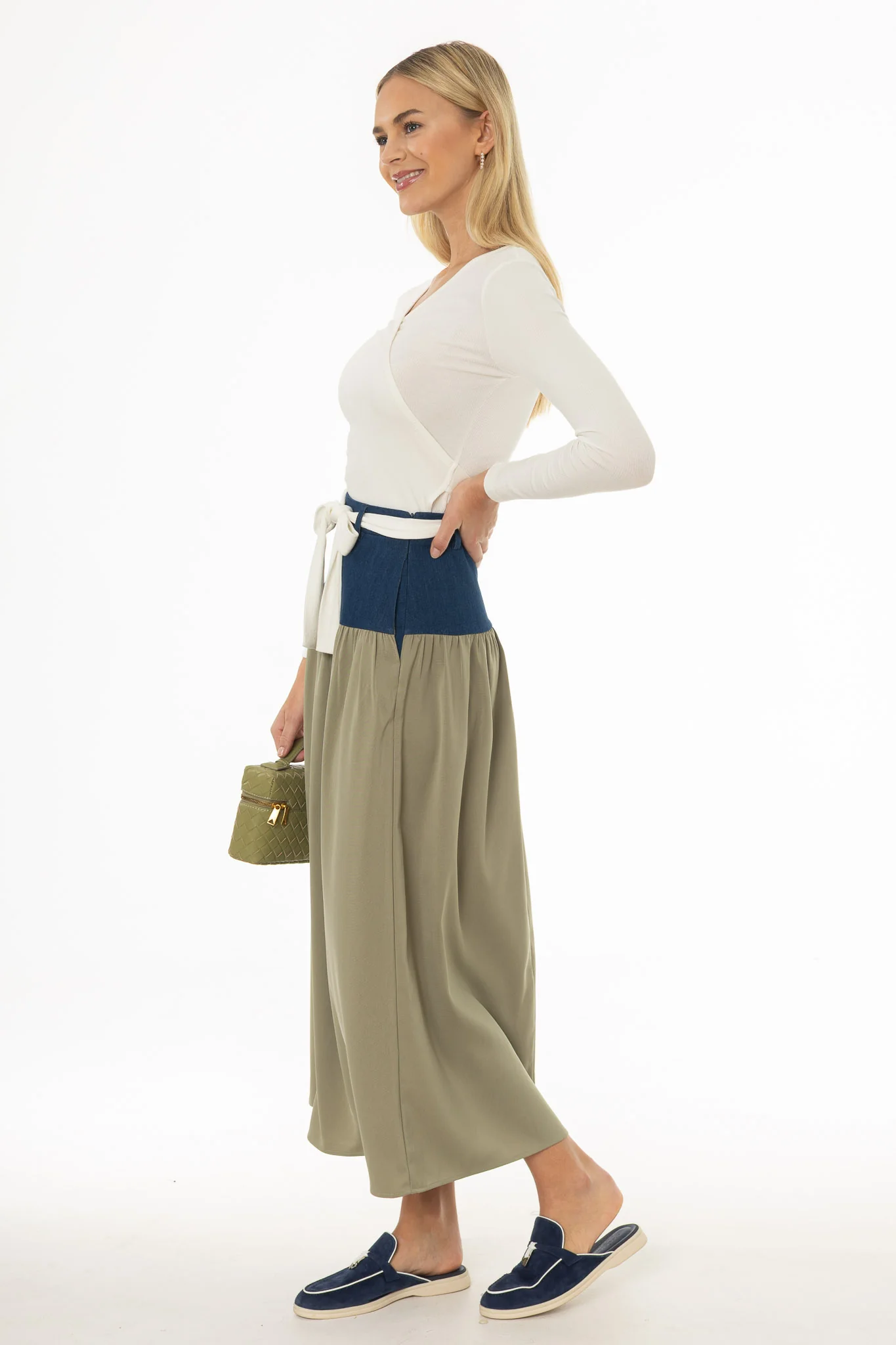 Olive Denim Combo Maxi Skirt - Image 3
