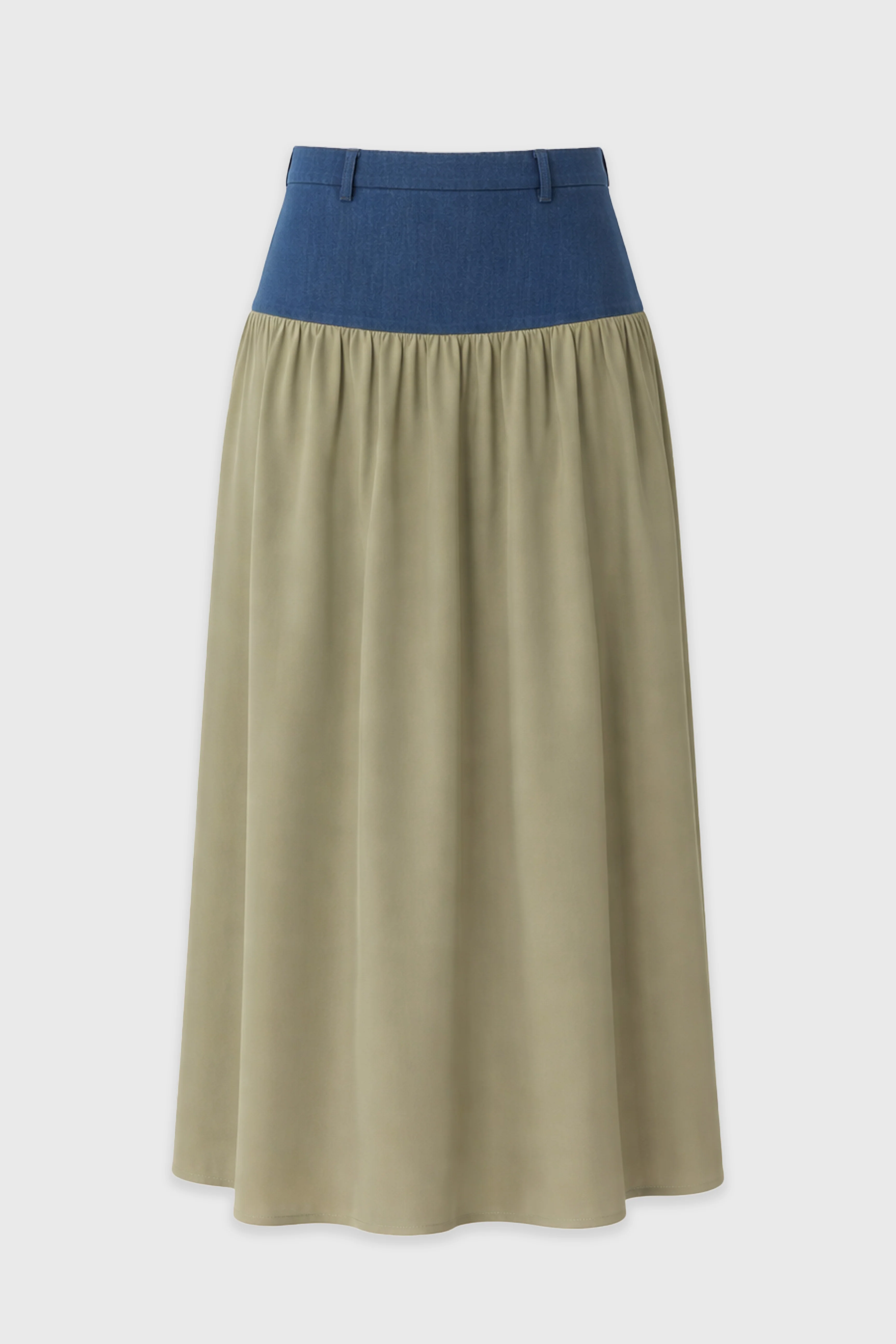 Olive Denim Combo Maxi Skirt - Image 6