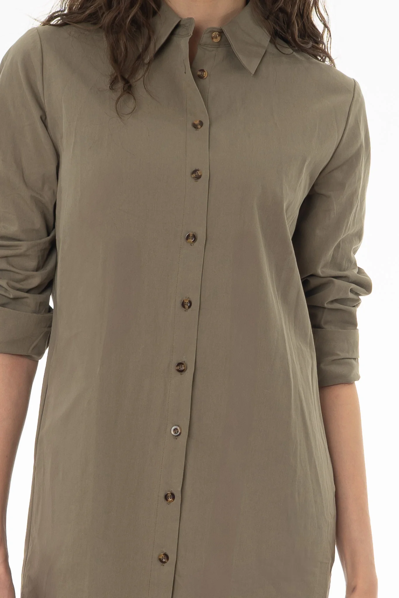 Olive Double Button Maxi Shirt Dress