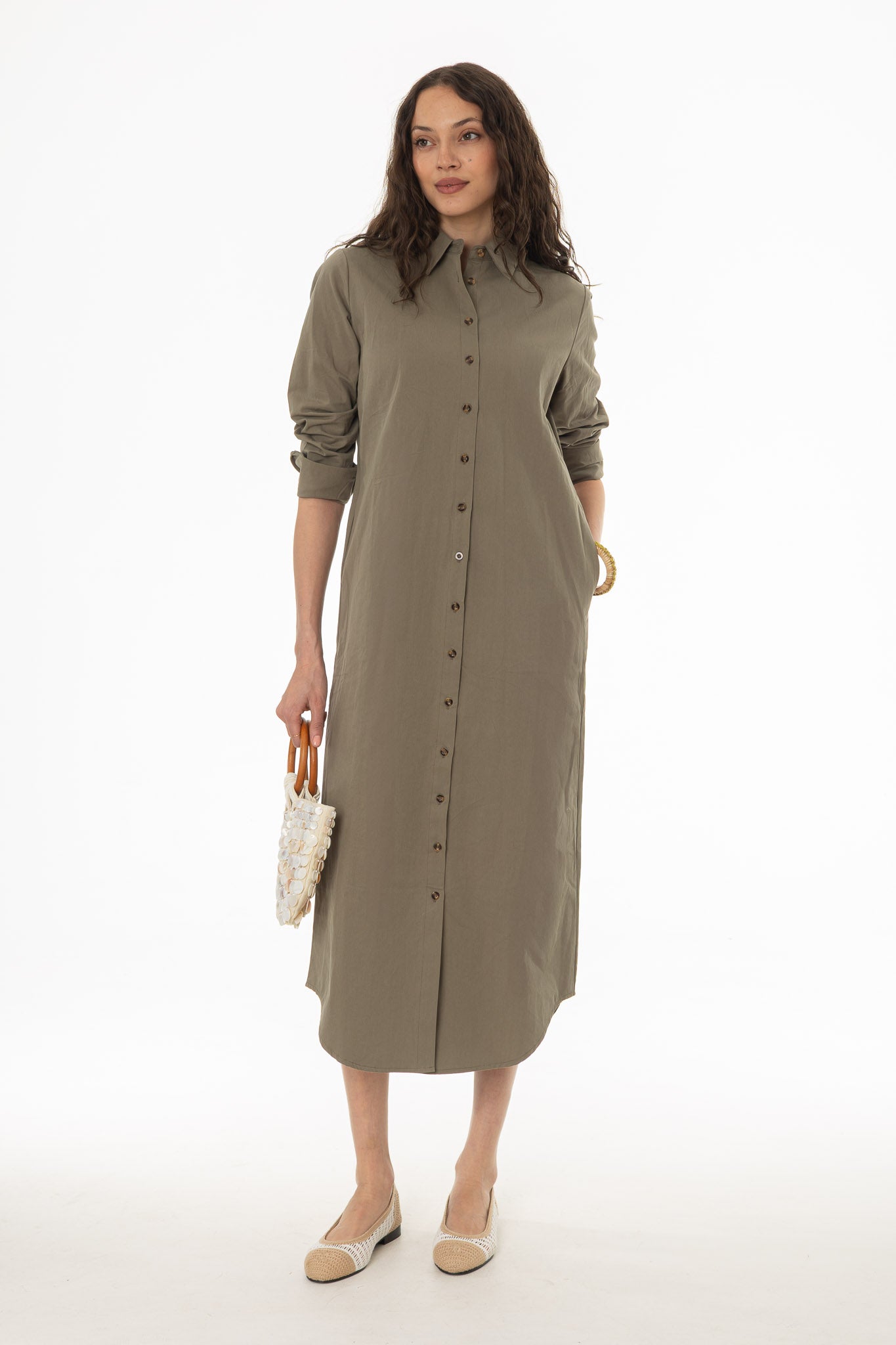 Olive Double Button Maxi Shirt Dress - Image 2