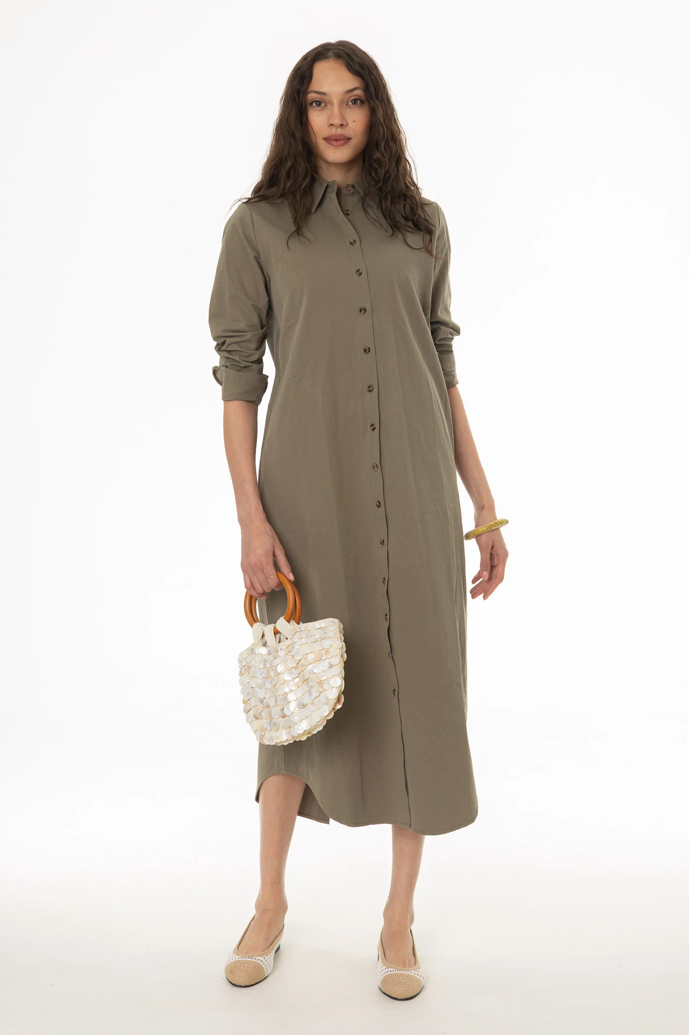 Olive Double Button Maxi Shirt Dress - Image 5
