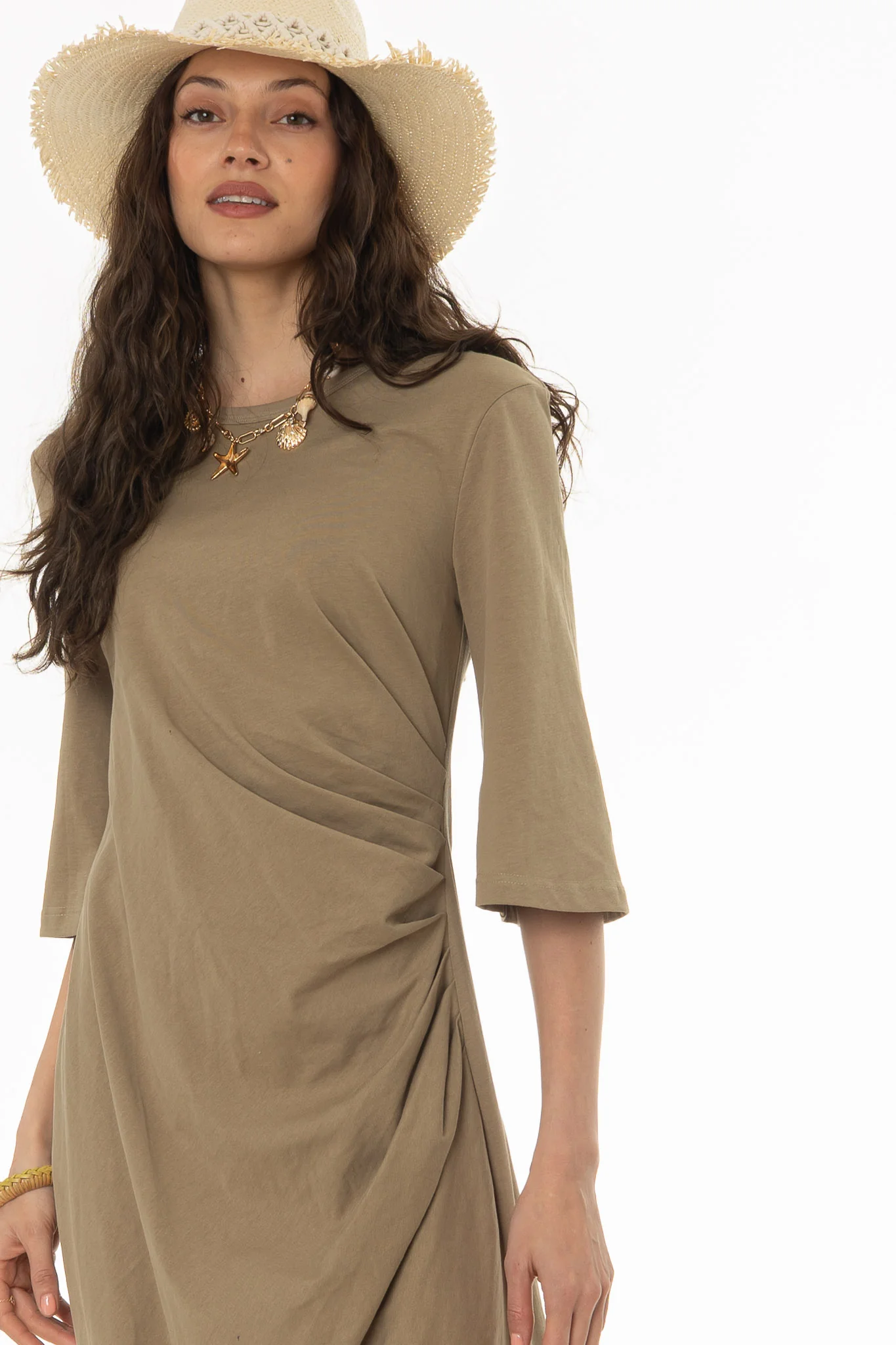 Olive Draped Jersey Maxi Dress - Image 2