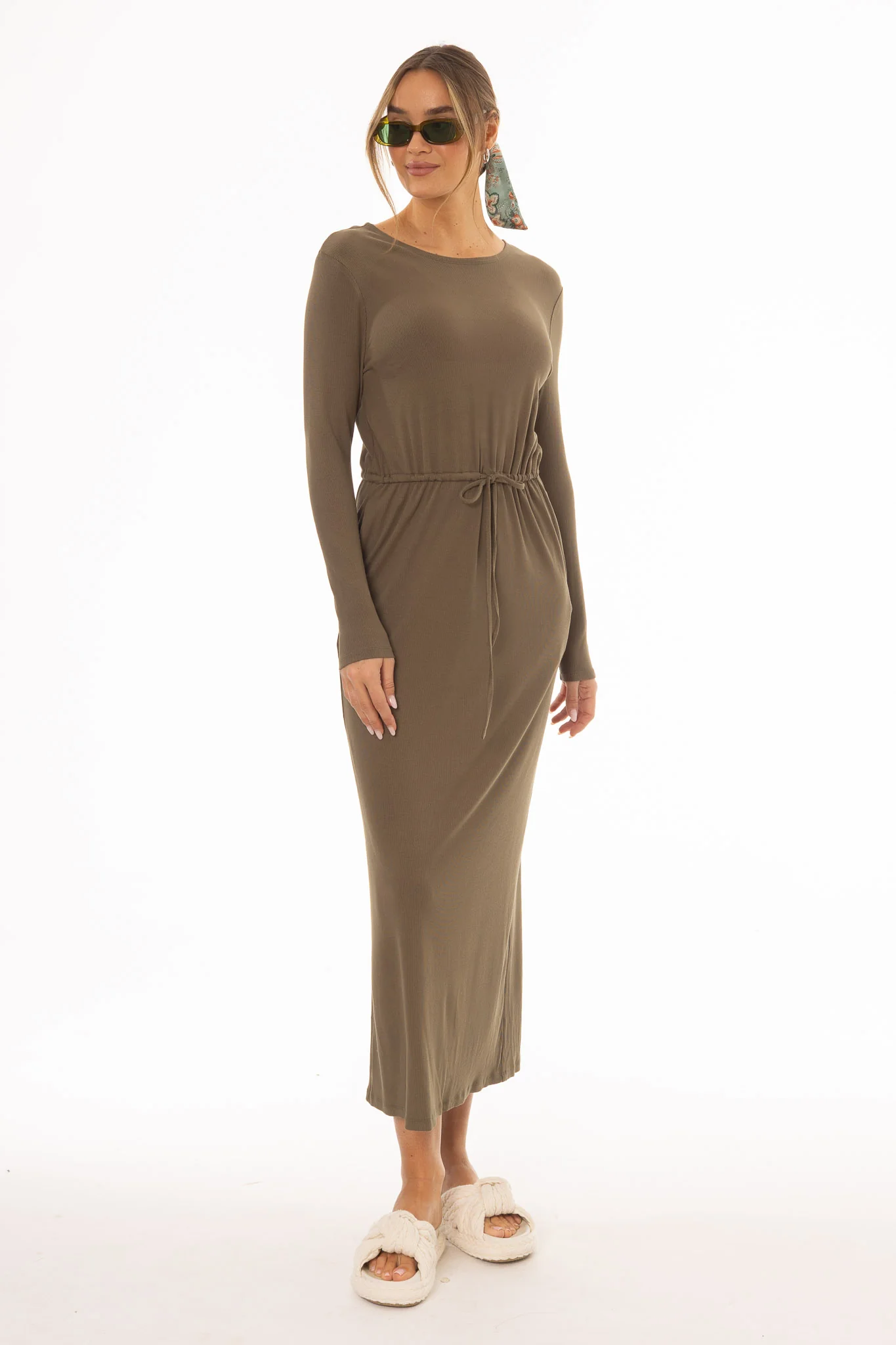 Olive Drawstring Maxi Dress