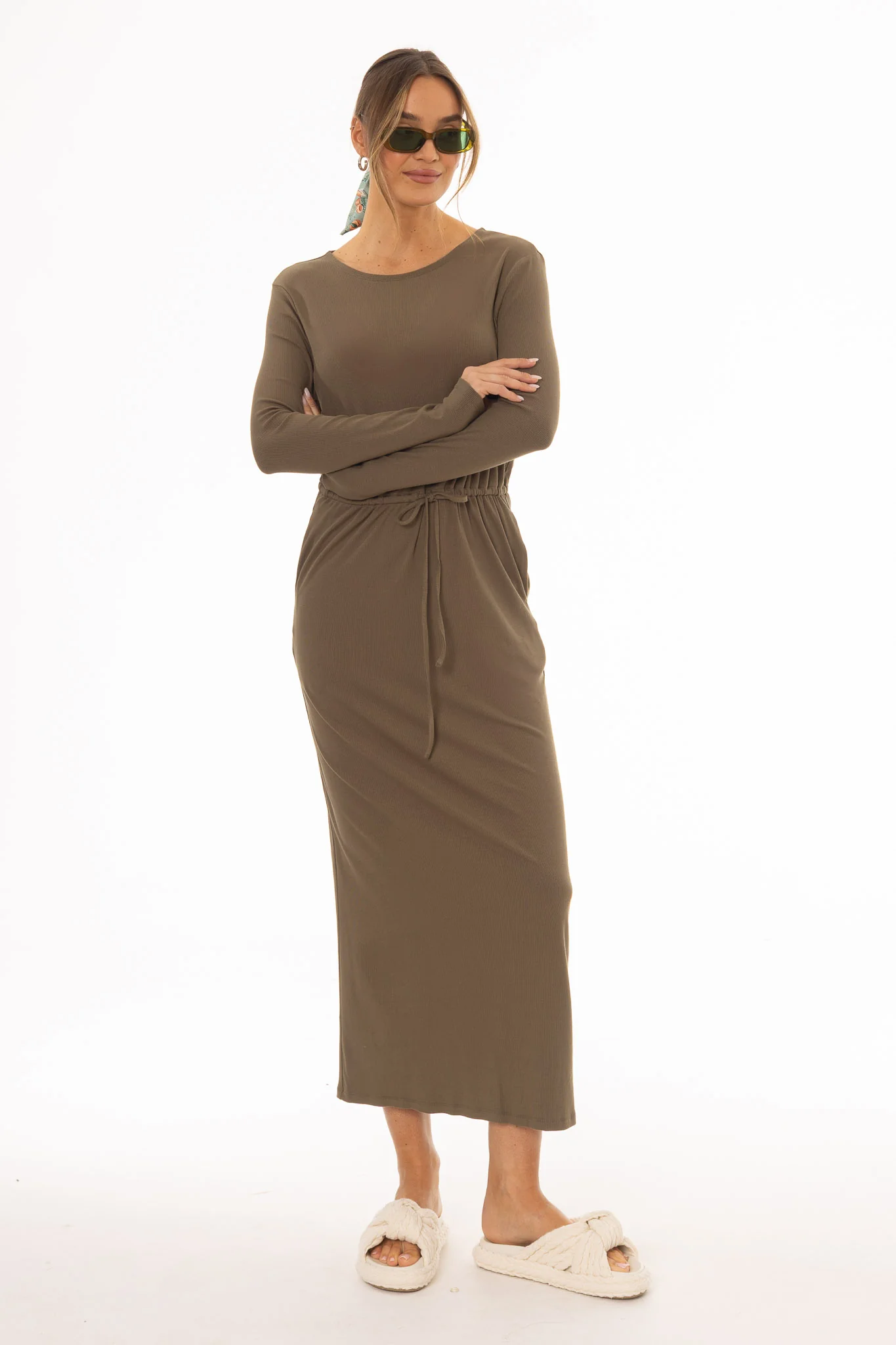 Olive Drawstring Maxi Dress - Image 5