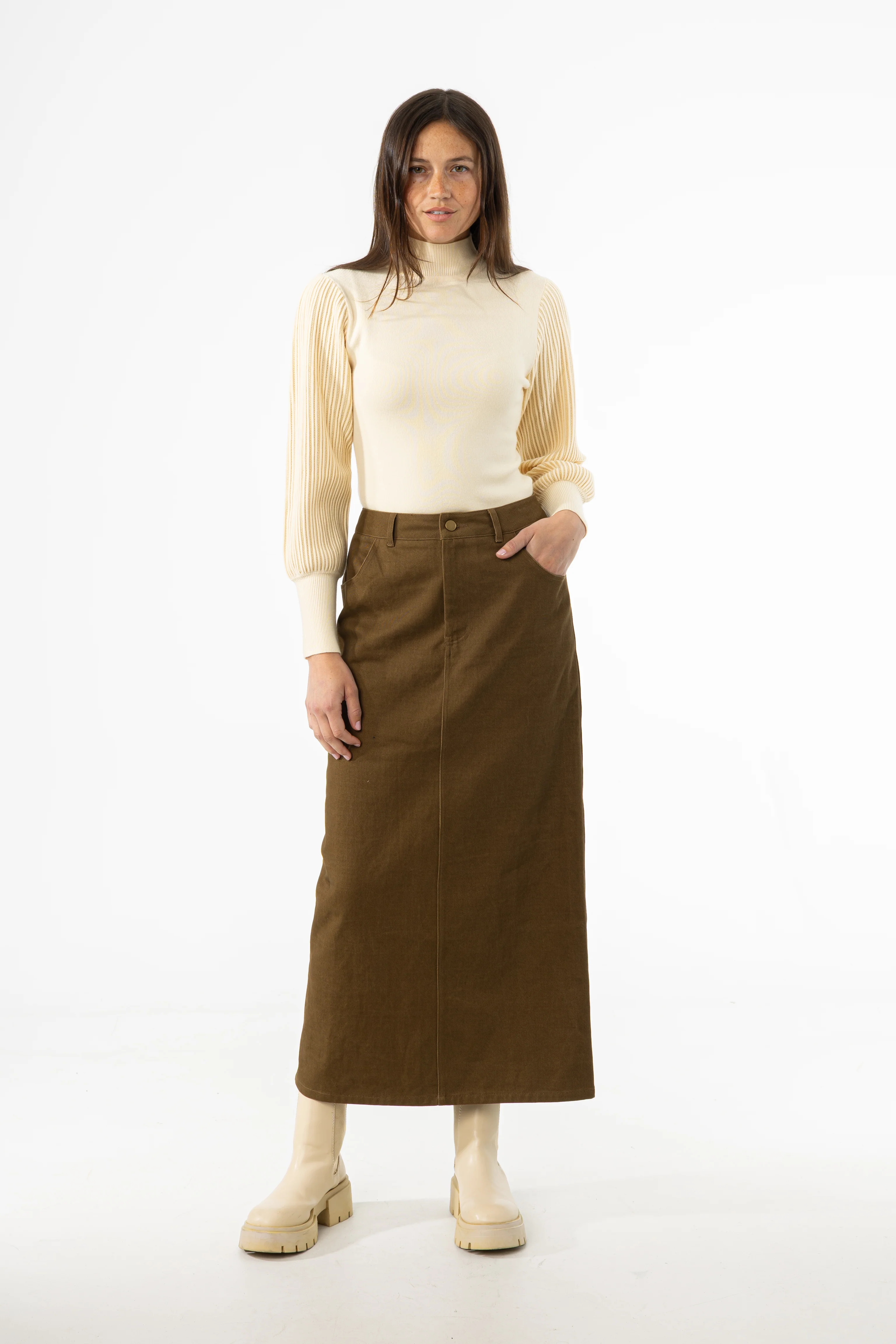 Olive Everyday Denim Skirt - Image 4