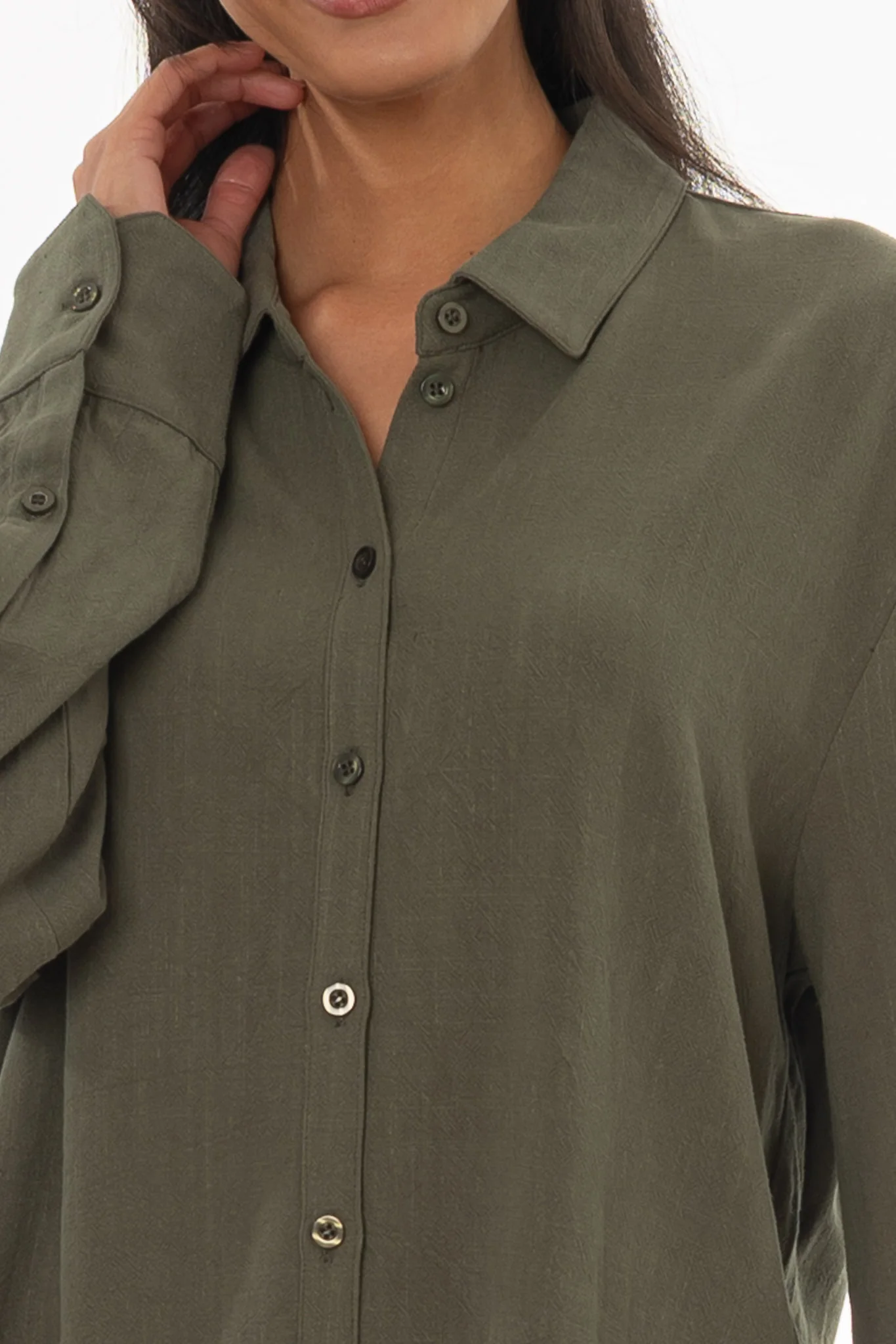 Olive Linen Feel Blouse - Image 2