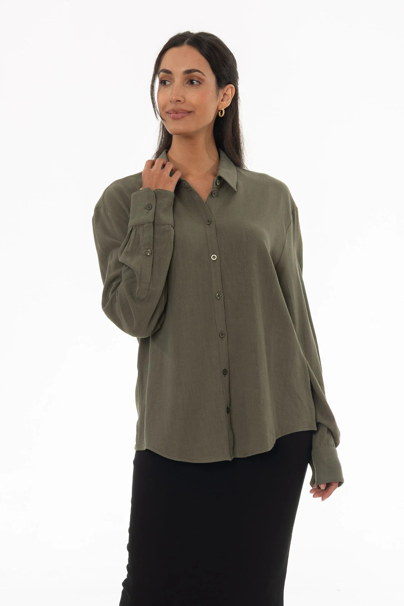 Olive Linen Feel Blouse - Image 3