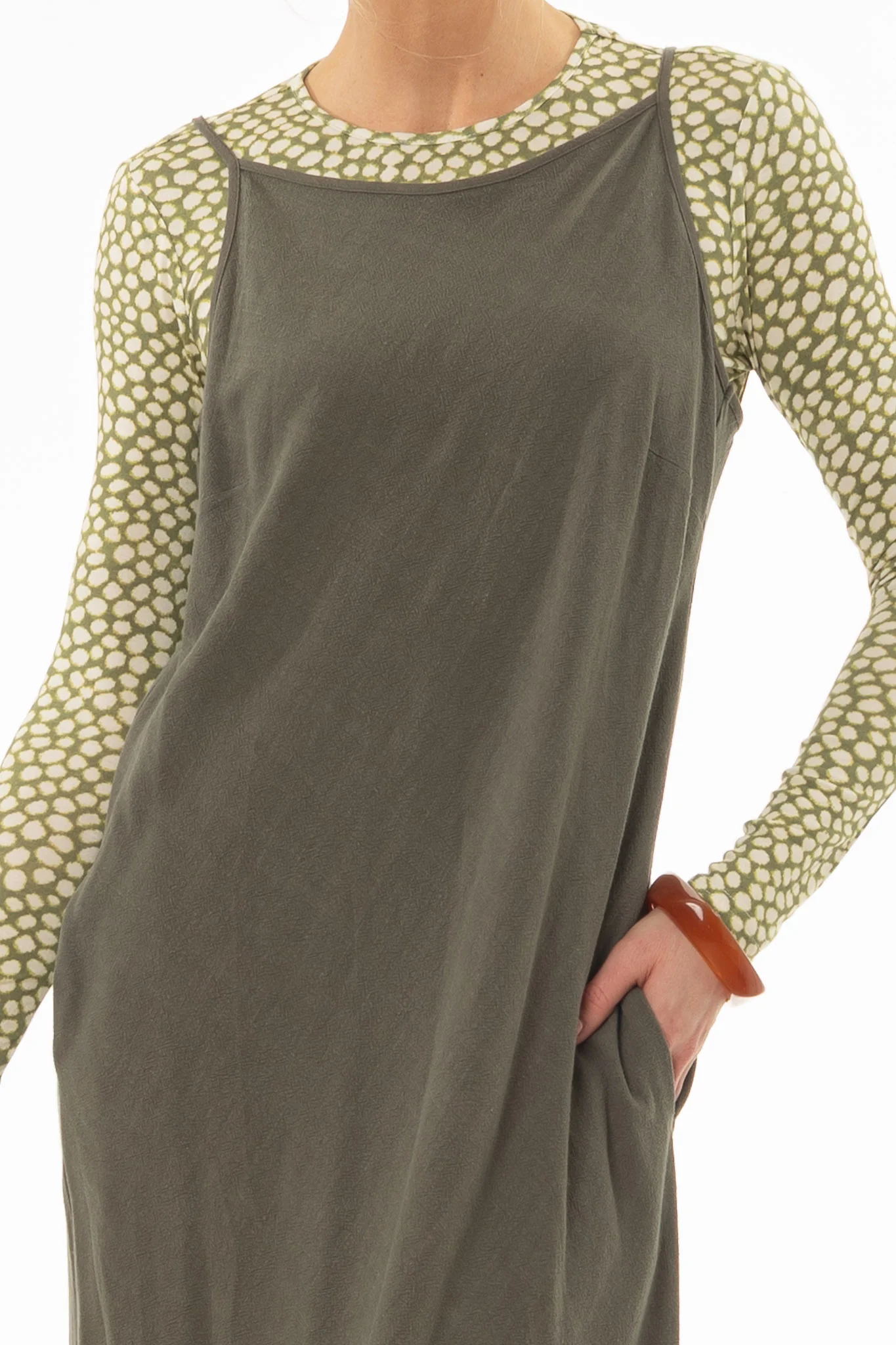 Olive Linen Feel Slip Dress - Image 2
