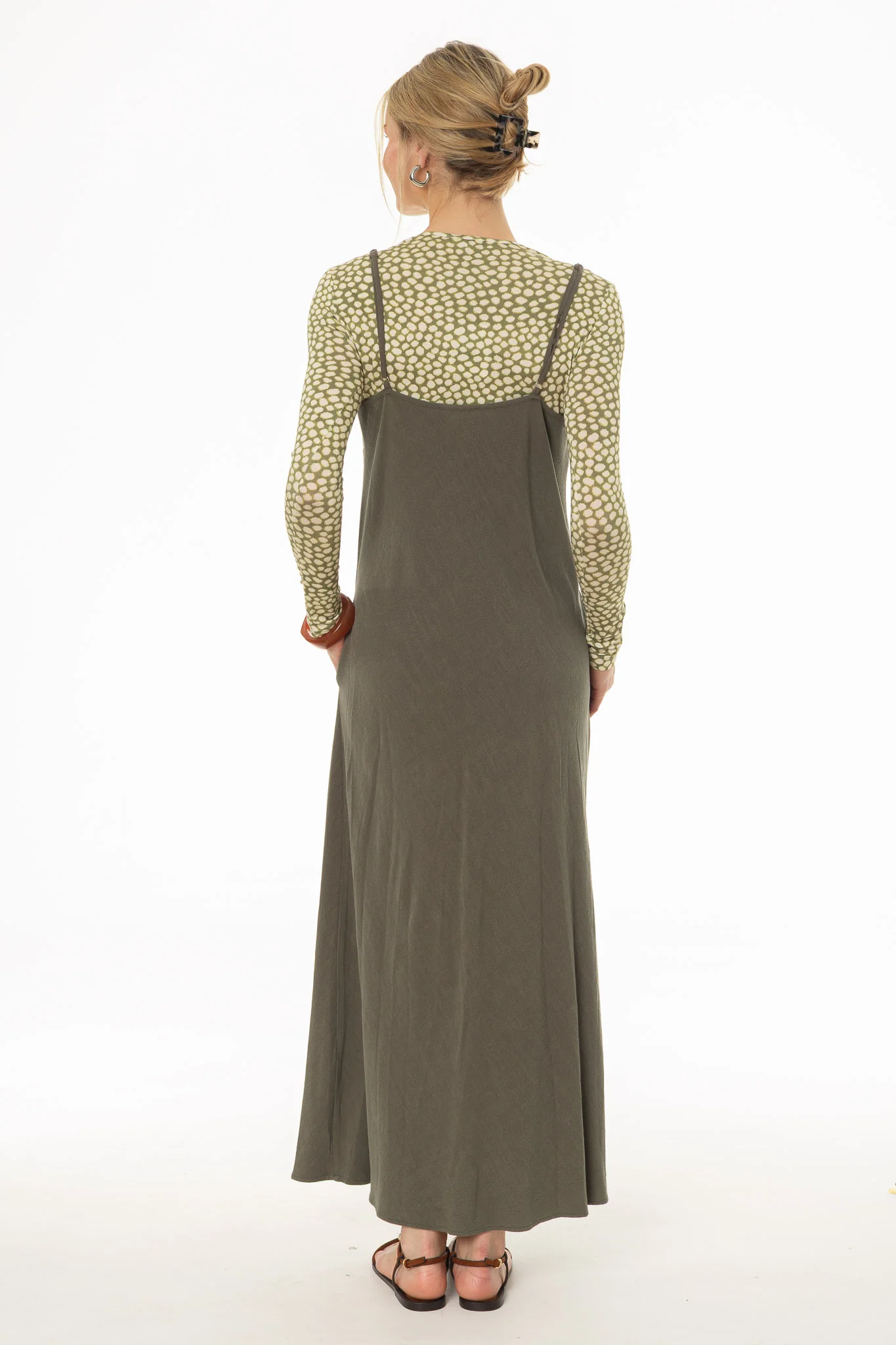 Olive Linen Feel Slip Dress - Image 4