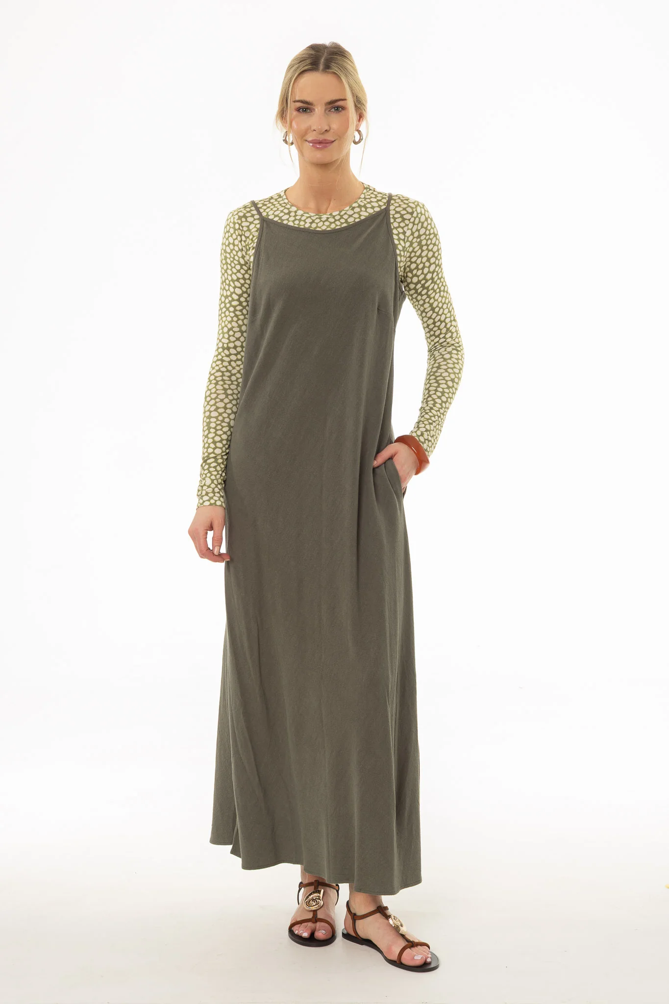 Olive Linen Feel Slip Dress - Image 5