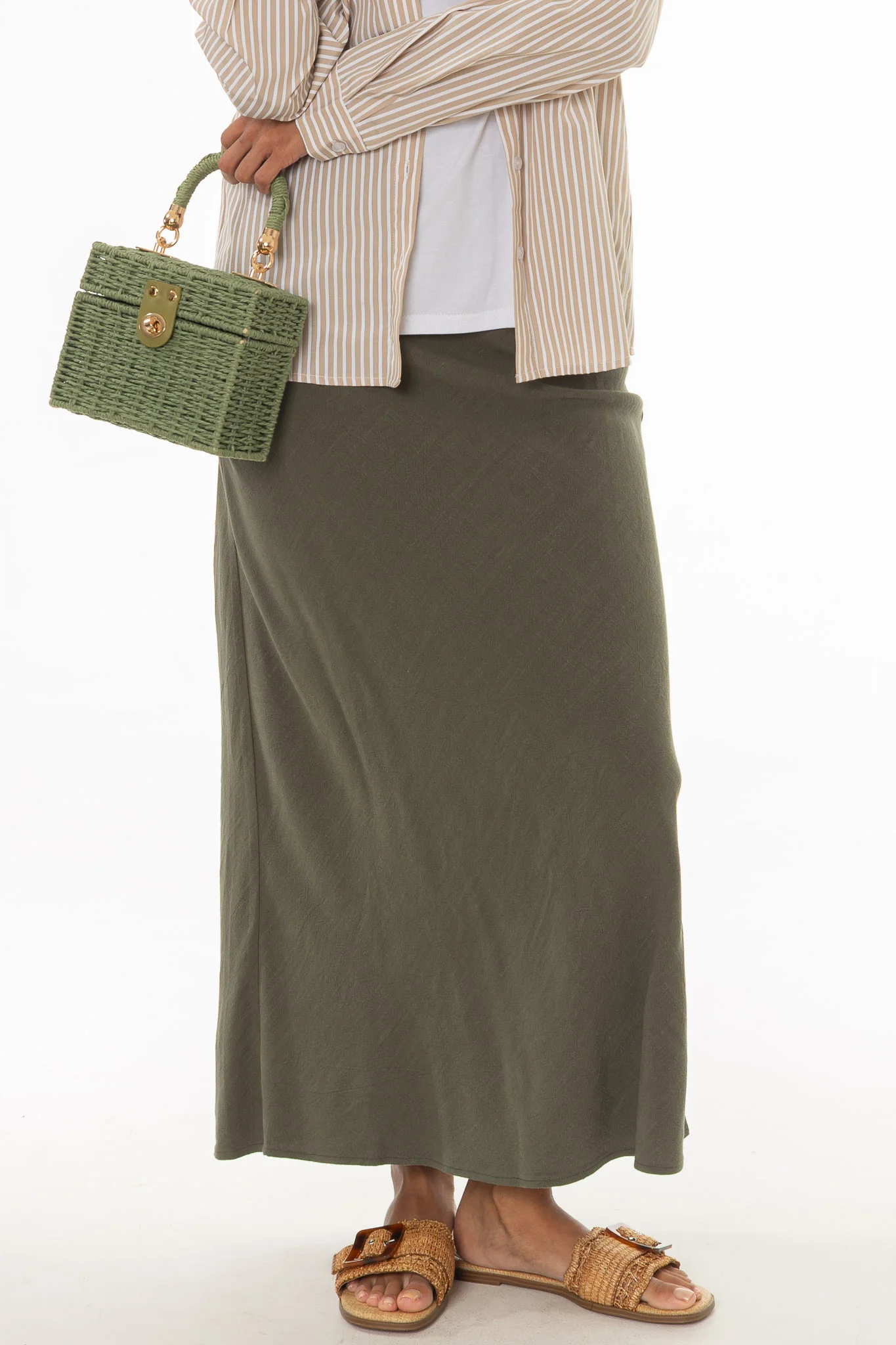 Olive Linen Feel Slip Skirt - Image 2