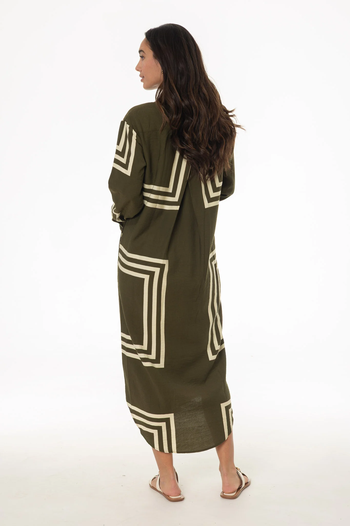 Olive Printed Shirt Maxi Dress - Image 4