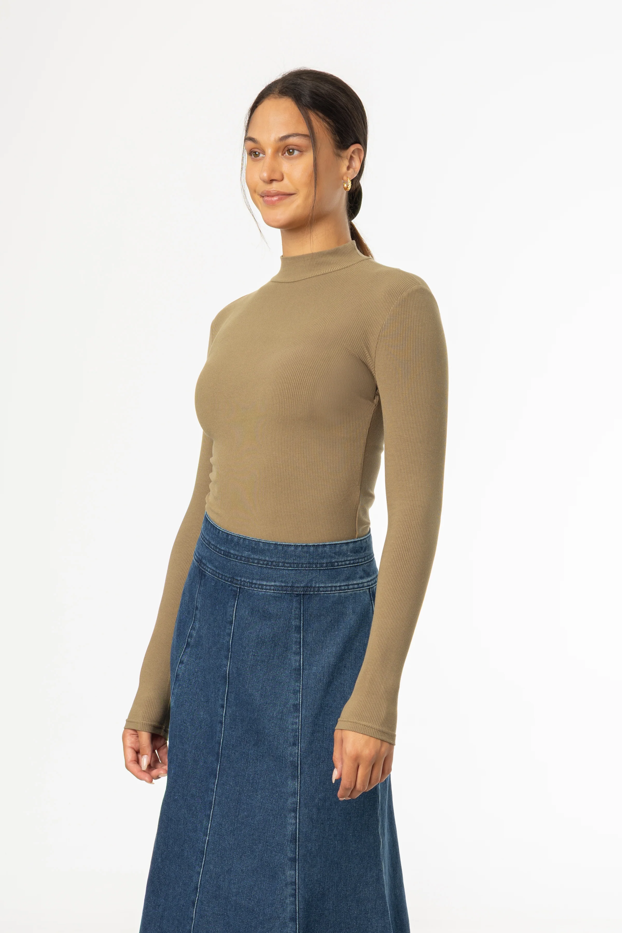 Olive Ribbed Mock Neck Top - Image 2