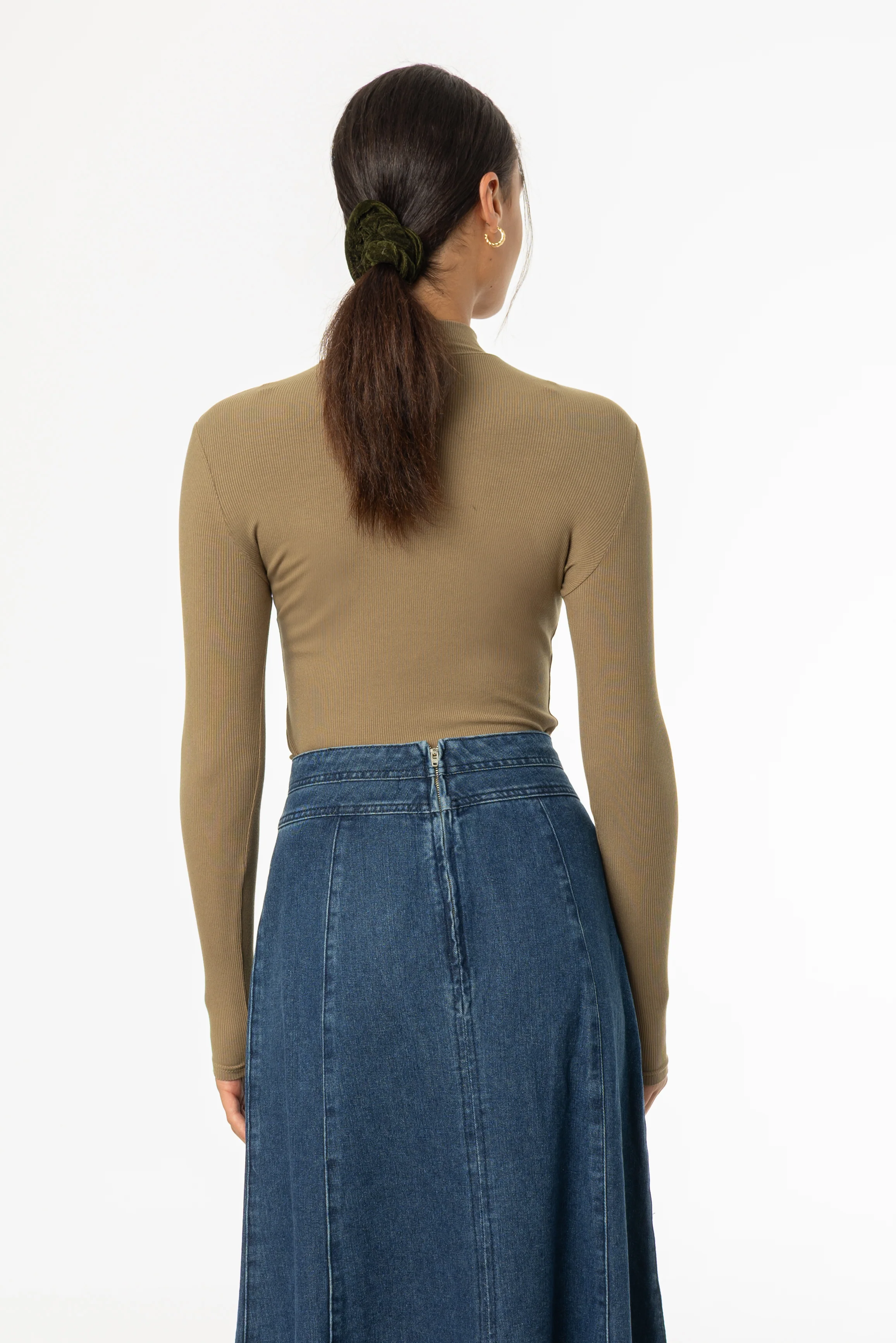 Olive Ribbed Mock Neck Top - Image 3
