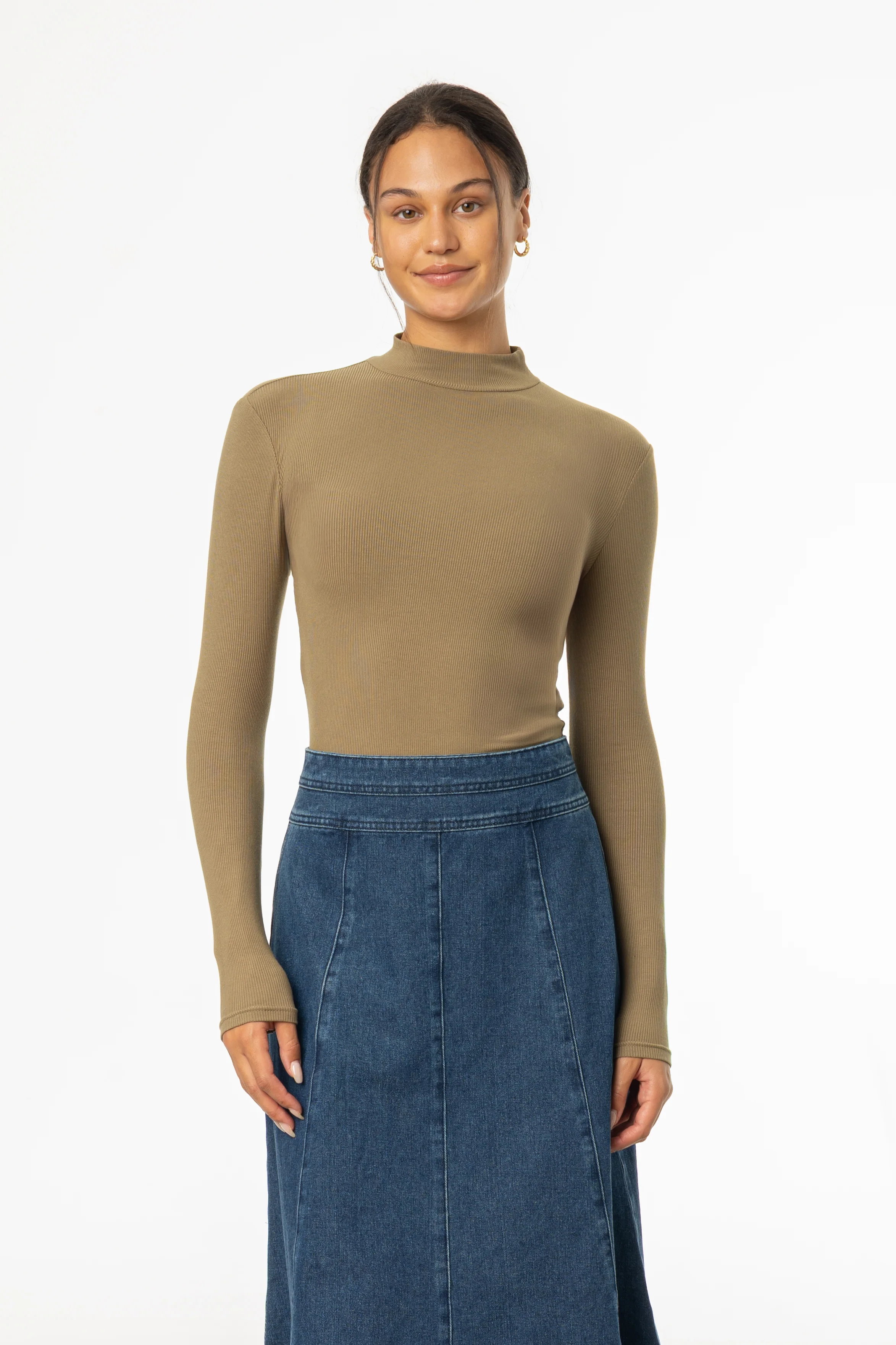 Olive Ribbed Mock Neck Top - Image 4